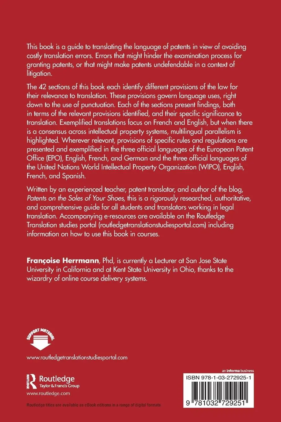Rückseite: 9781032729251 | Translating the Language of Patents | Françoise Herrmann | Taschenbuch
