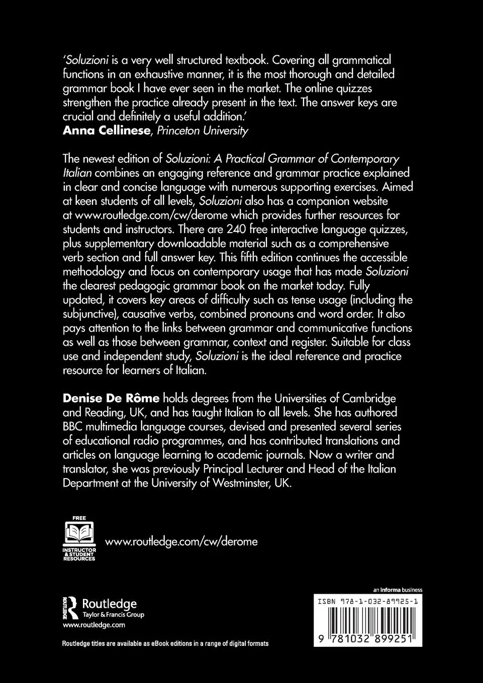 Rückseite: 9781032899251 | Soluzioni | A Practical Grammar of Contemporary Italian | Rôme | Buch