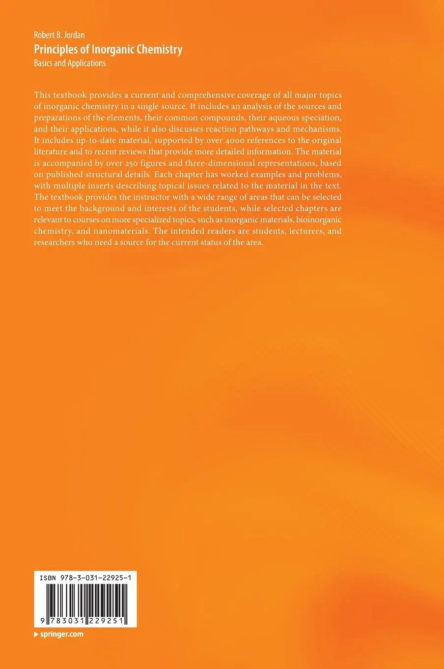 Rückseite: 9783031229251 | Principles of Inorganic Chemistry | Basics and Applications | Jordan