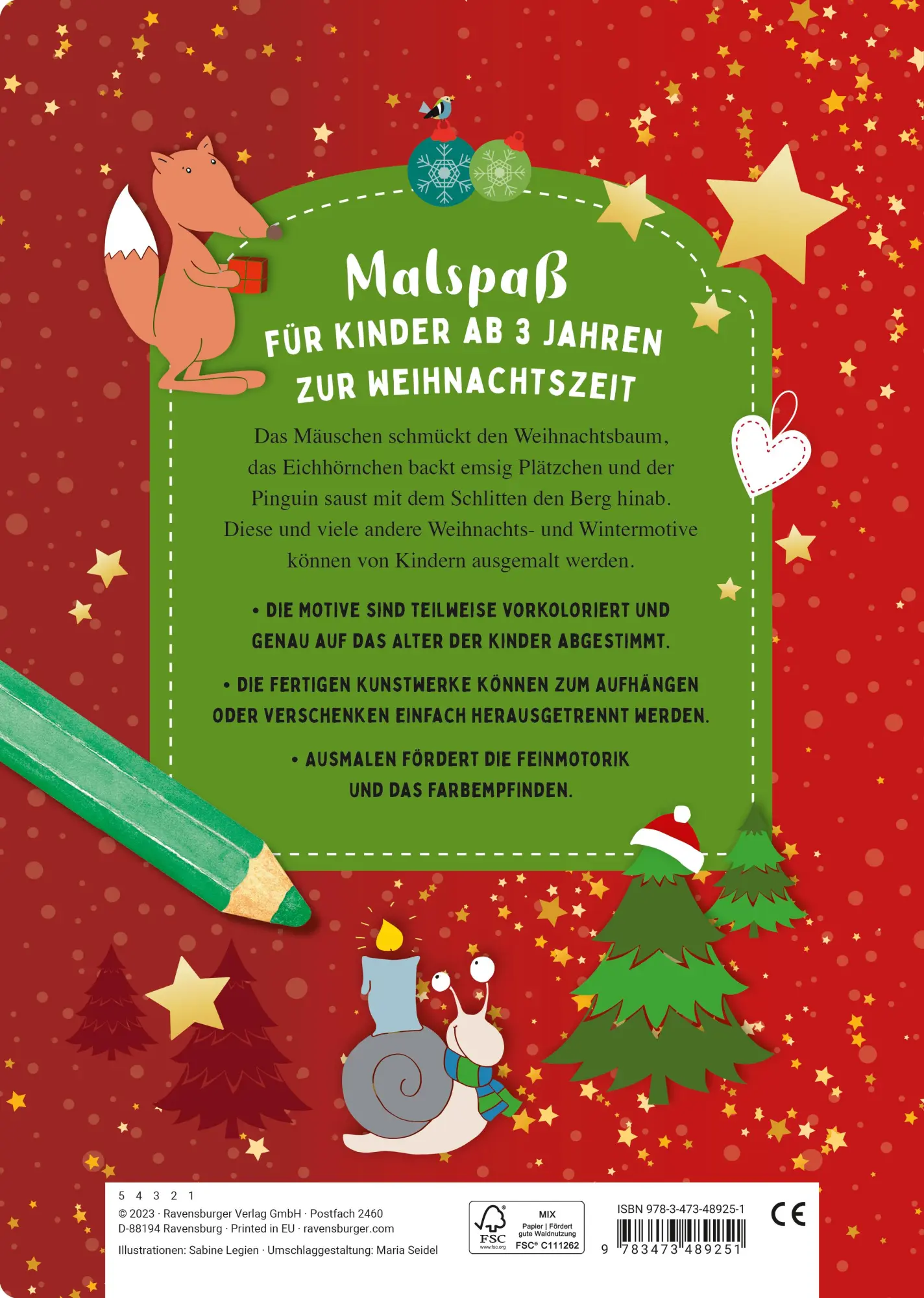 Rückseite: 9783473489251 | Mein erstes Weihnachts-Malbuch | Sabine Legien | Taschenbuch | 96 S.