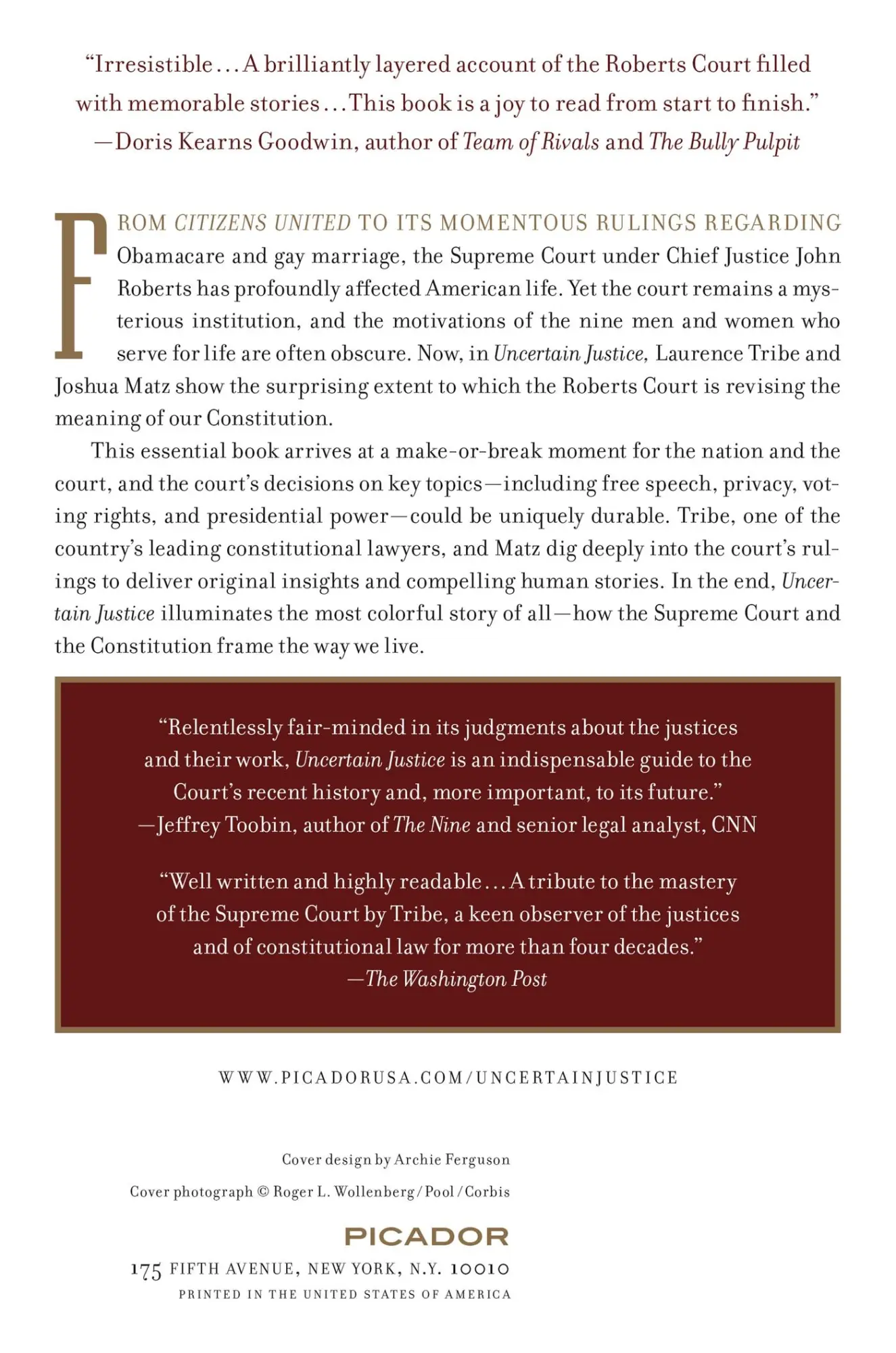 Rückseite: 9781250069351 | Uncertain Justice | Laurence Tribe | Taschenbuch | Englisch | 2015