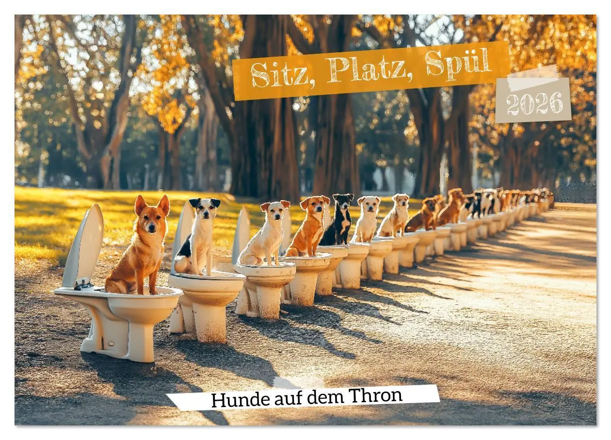 Cover: 9783457329351 | Sitz, Platz, Spül - Hunde auf dem Thron (Wandkalender 2026 DIN A2...