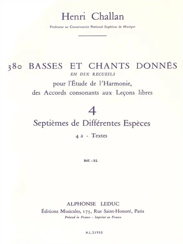 Cover: 9790046219351 | 380 basses et chants donnés vol.4a Septièmes de Différentes Espèces...