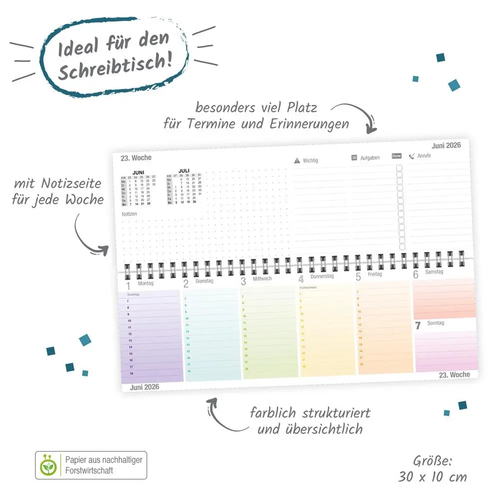 Bild: 4251901509451 | Trötsch Schreibtischquerkalender Timer Farben (eine Woche 2 Seiten)...