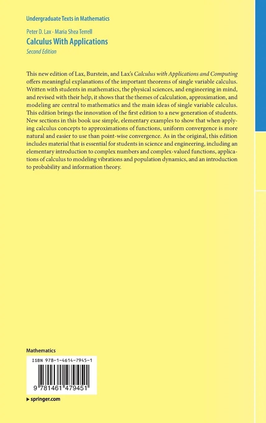 Rückseite: 9781461479451 | Calculus With Applications | Maria Shea Terrell (u. a.) | Buch | xii