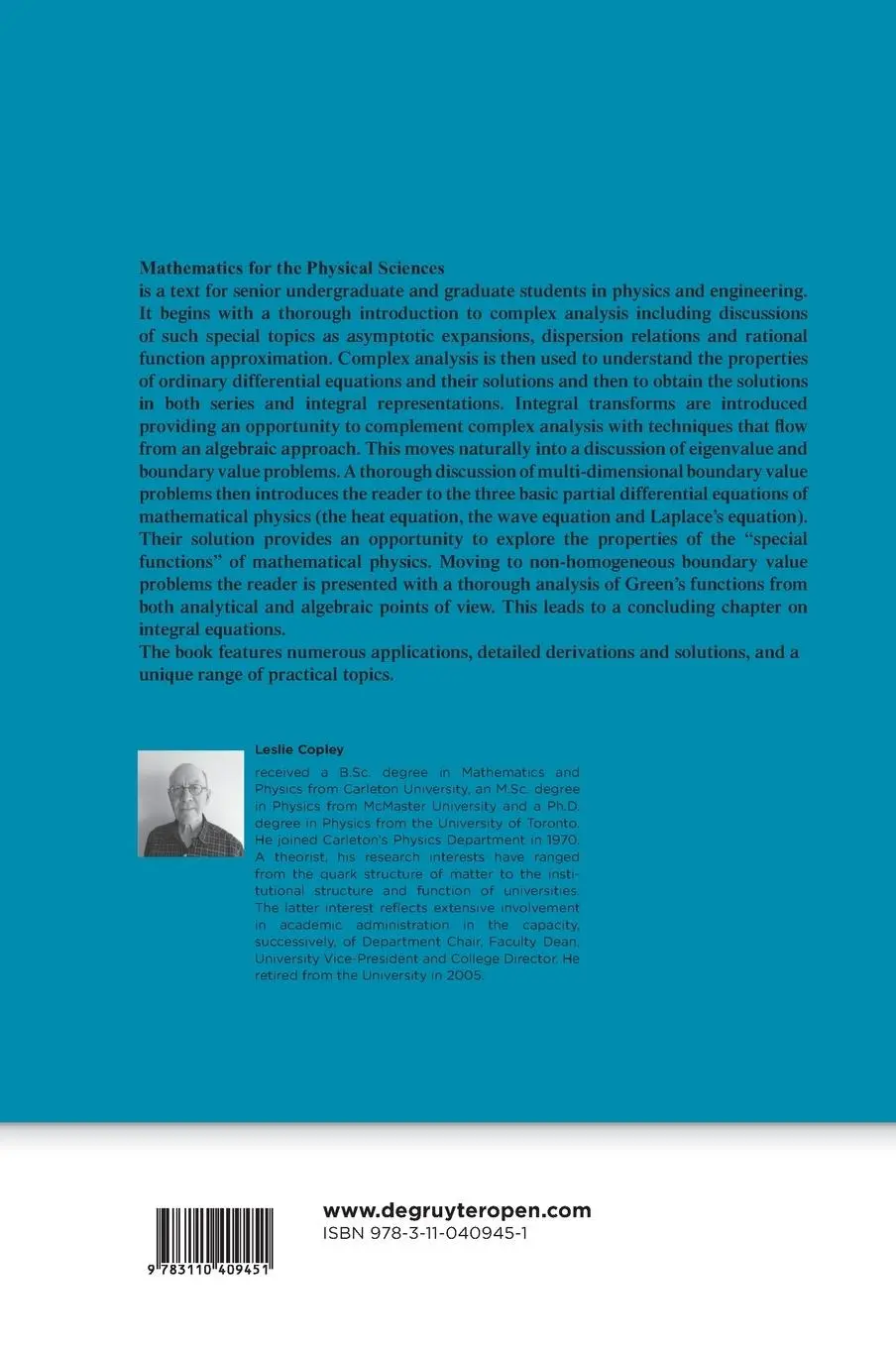 Rückseite: 9783110409451 | Mathematics for the Physical Sciences | Leslie Copley | Buch | 446 S.