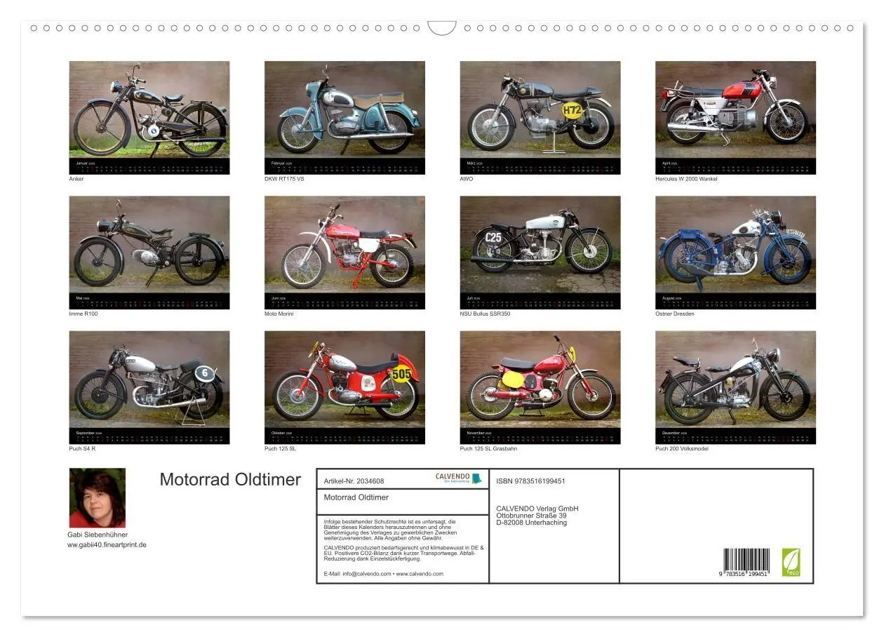 Bild: 9783516199451 | Motorrad Oldtimer (Wandkalender 2026 DIN A2 quer), CALVENDO...