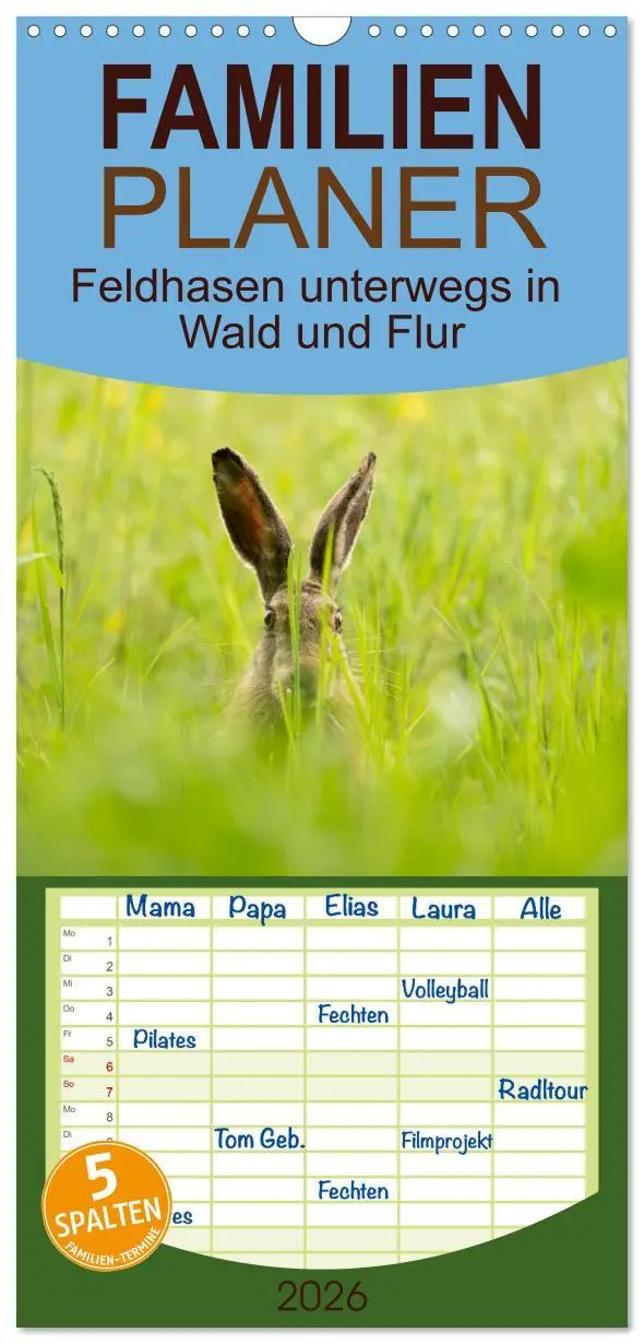 Cover: 9783516649451 | Familienplaner 2026 - Feldhasen unterwegs in Wald und Flur mit 5...