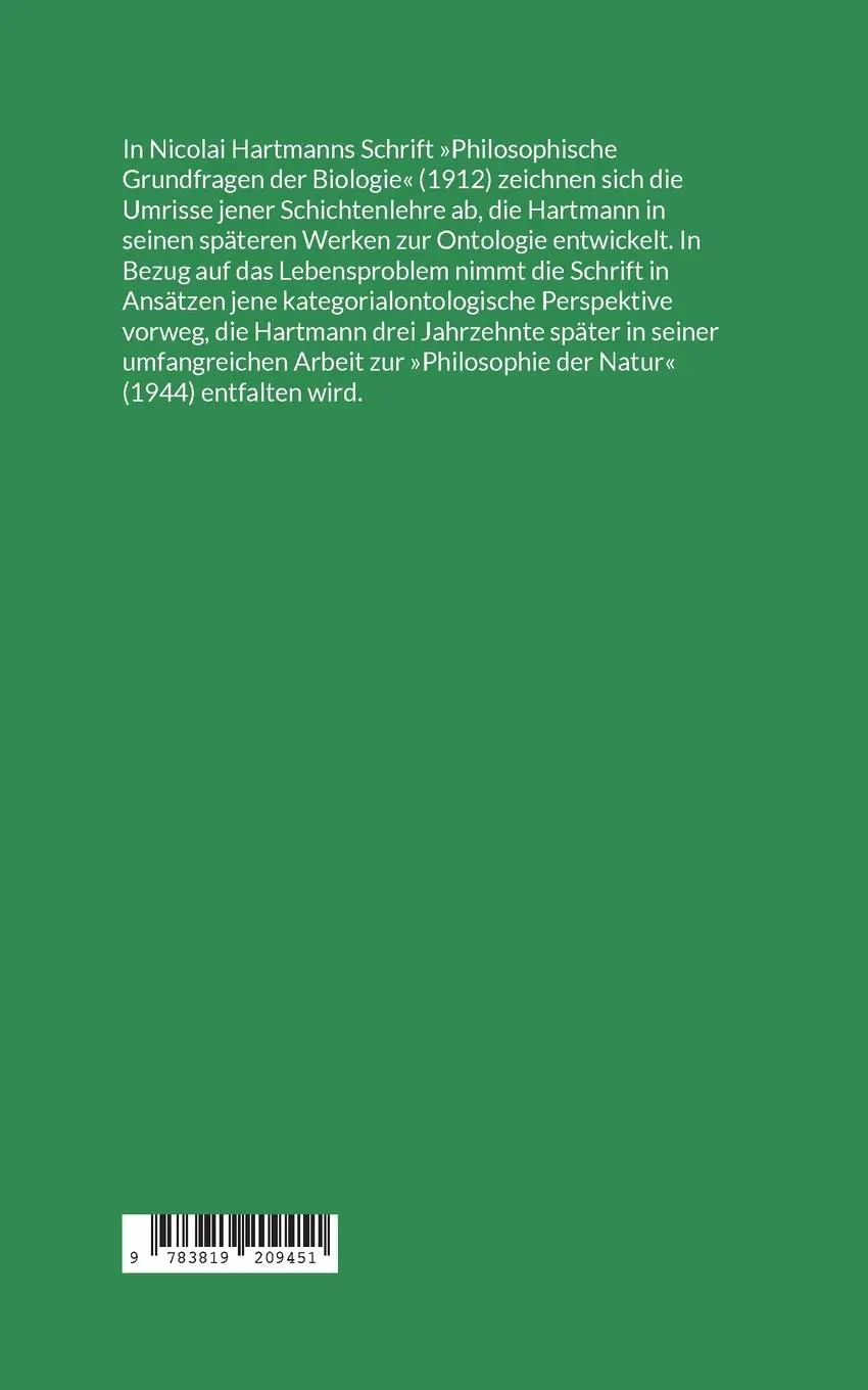 Rückseite: 9783819209451 | Nicolai Hartmann | Philosophische Grundfragen der Biologie | Rolf