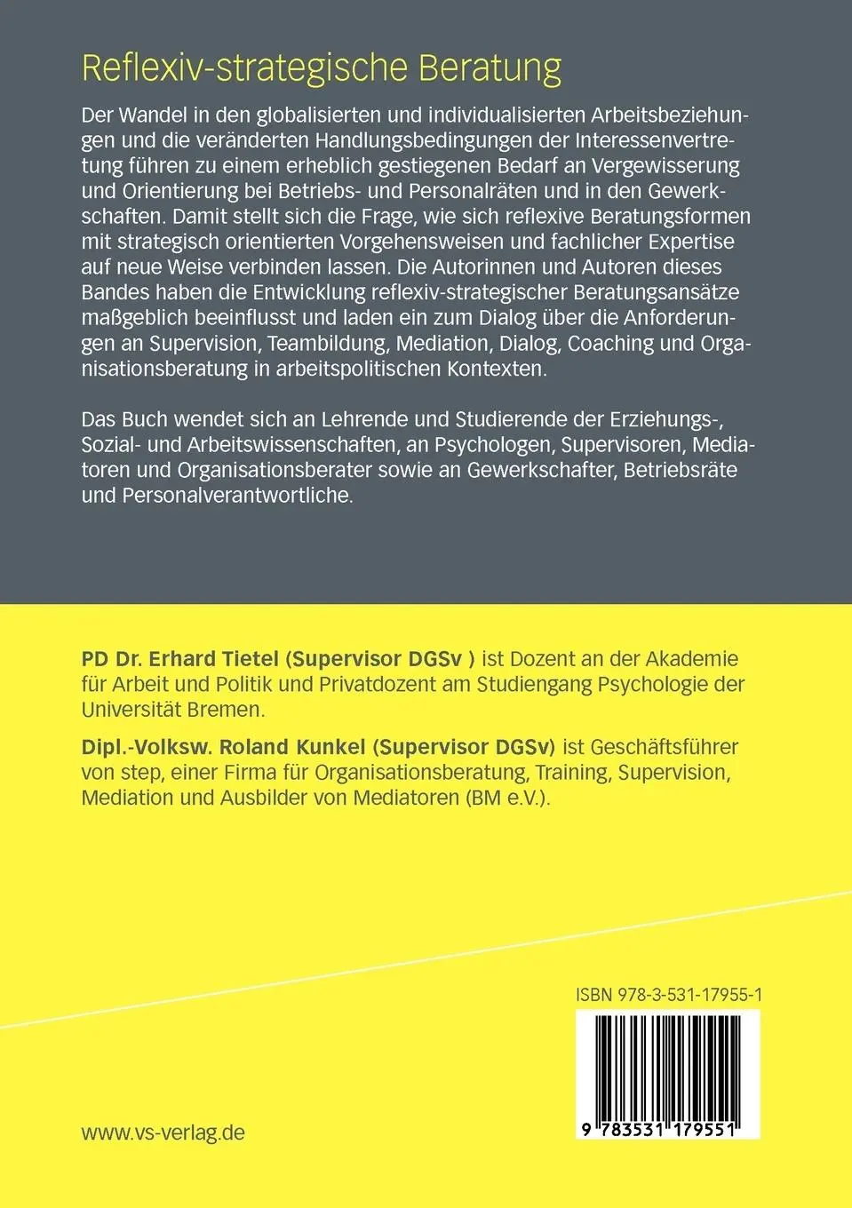 Rückseite: 9783531179551 | Reflexiv-strategische Beratung | Kaldenkerken (u. a.) | Taschenbuch