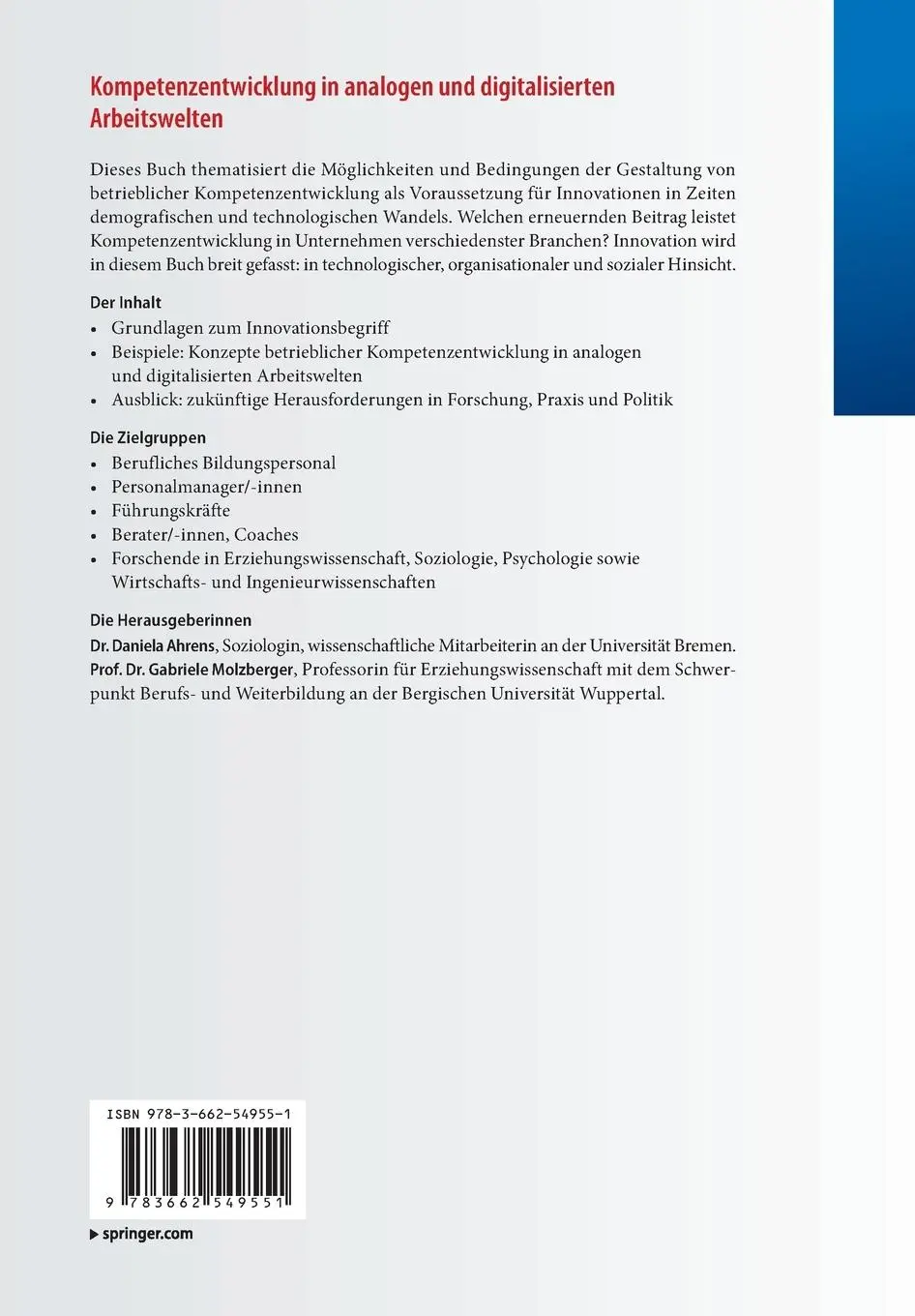 Rückseite: 9783662549551 | Kompetenzentwicklung in analogen und digitalisierten Arbeitswelten
