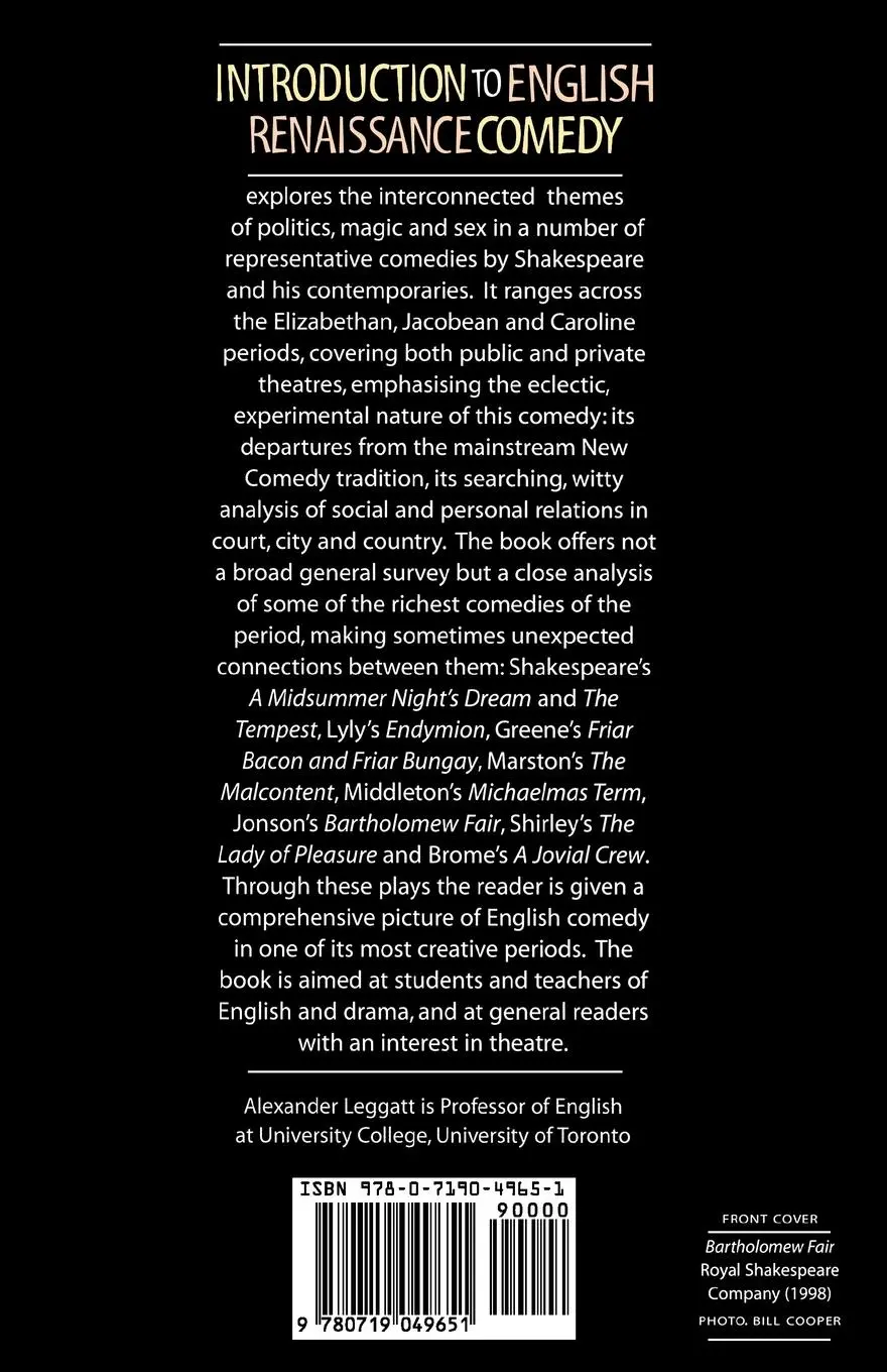 Rückseite: 9780719049651 | Introduction to English Renaissance comedy | Alexander Leggatt | Buch
