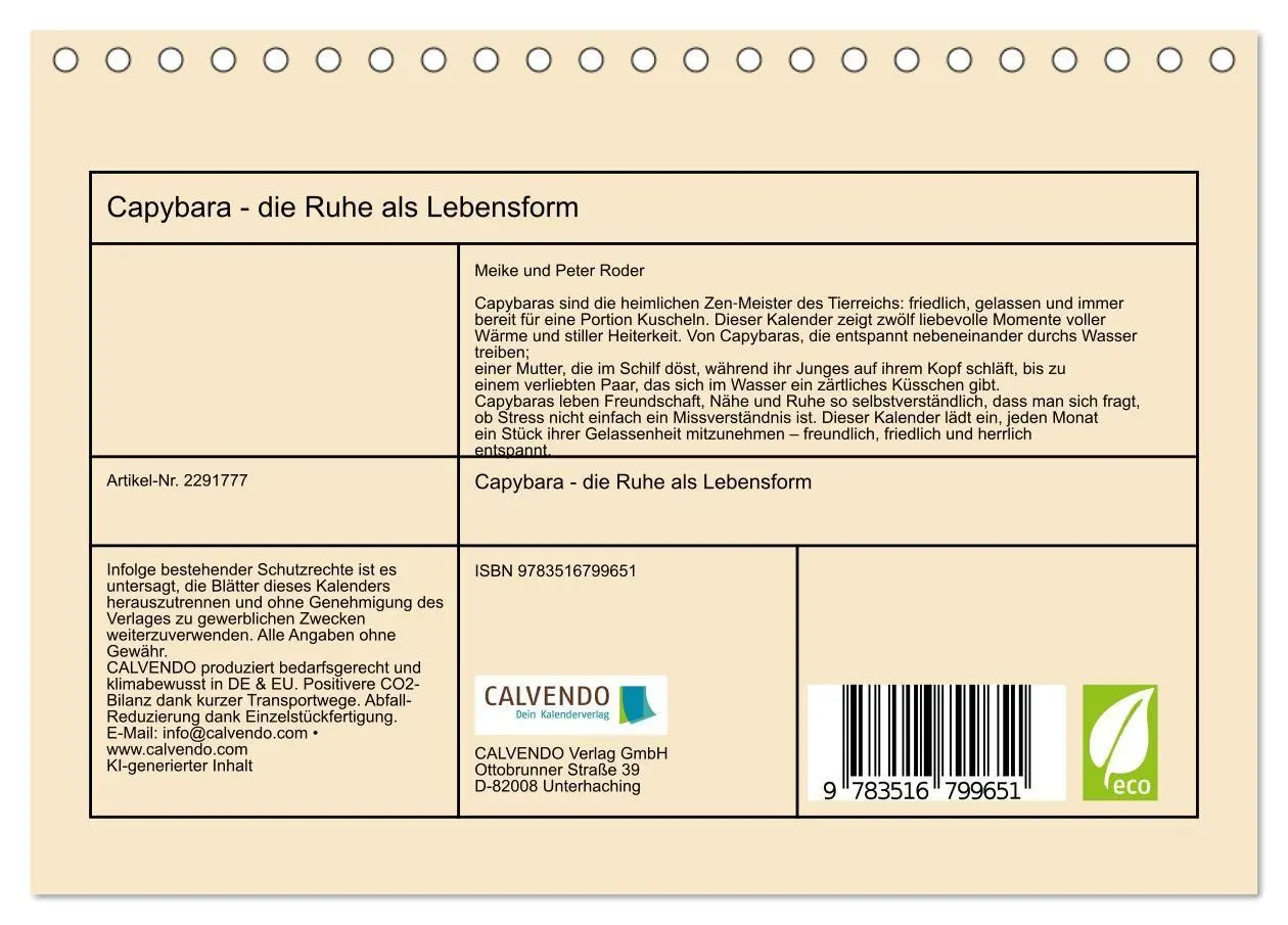 Bild: 9783516799651 | Capybara - die Ruhe als Lebensform (Tischkalender 2027 DIN A5...