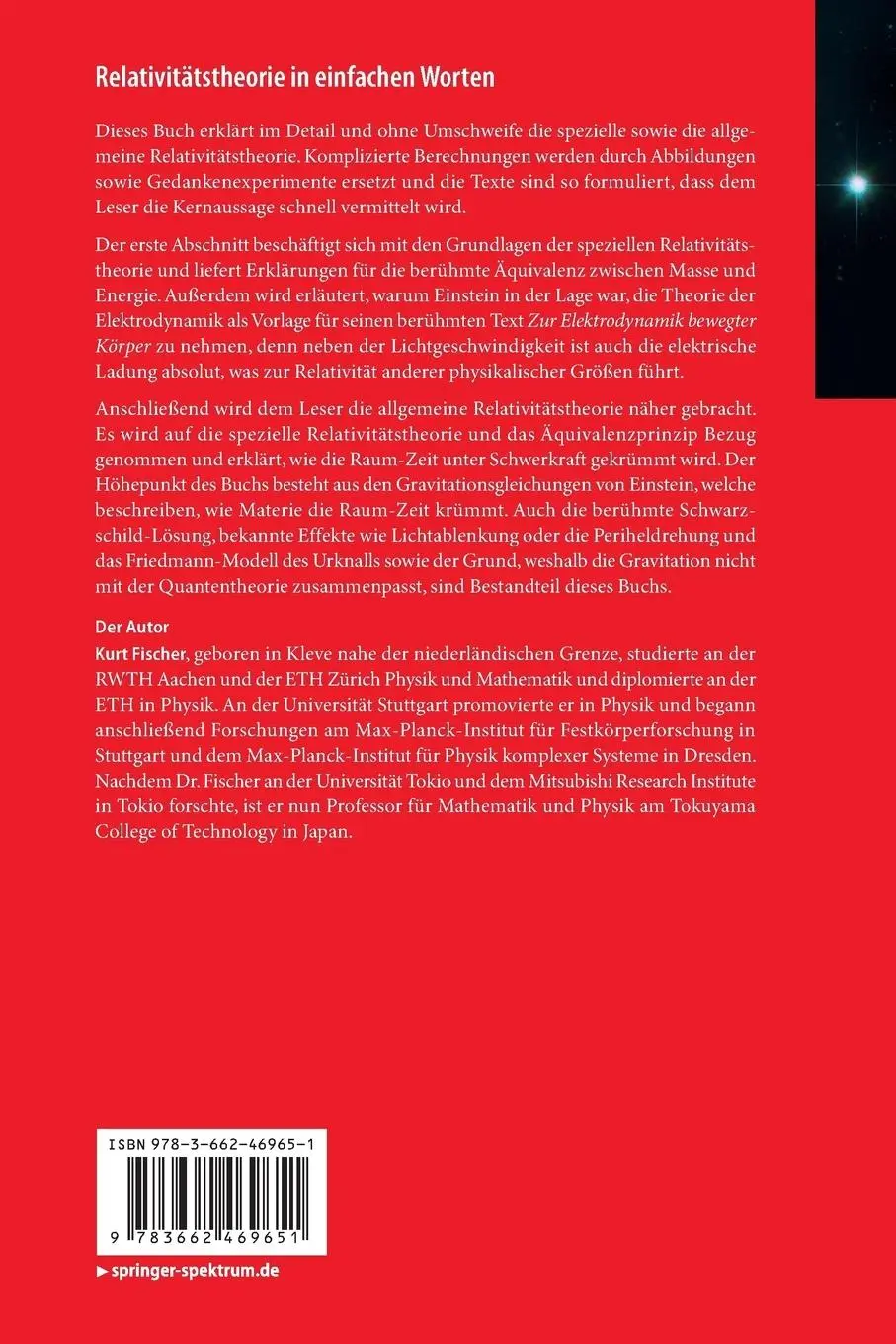 Rückseite: 9783662469651 | Relativitätstheorie in einfachen Worten | Kurt Fischer | Taschenbuch