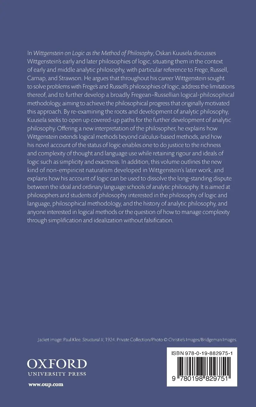 Rückseite: 9780198829751 | Wittgenstein on Logic as the Method of Philosophy | Oskari Kuusela