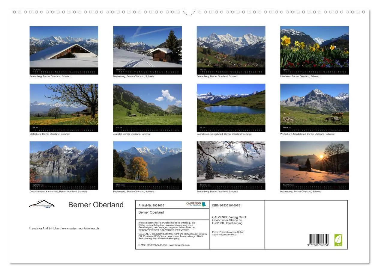 Bild: 9783516169751 | Berner Oberland (Wandkalender 2026 DIN A2 quer), CALVENDO...