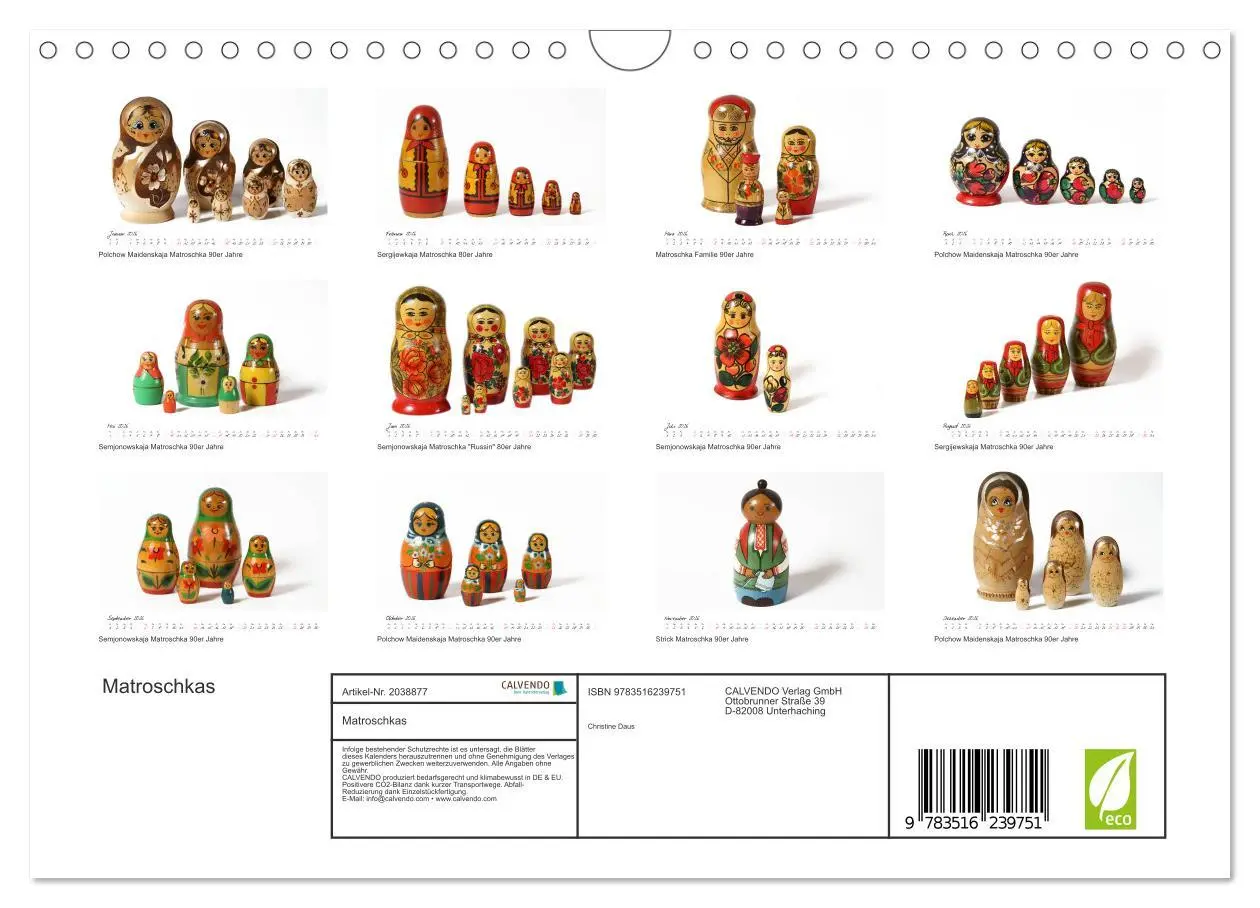 Bild: 9783516239751 | Matroschkas (Wandkalender 2026 DIN A4 quer), CALVENDO Monatskalender