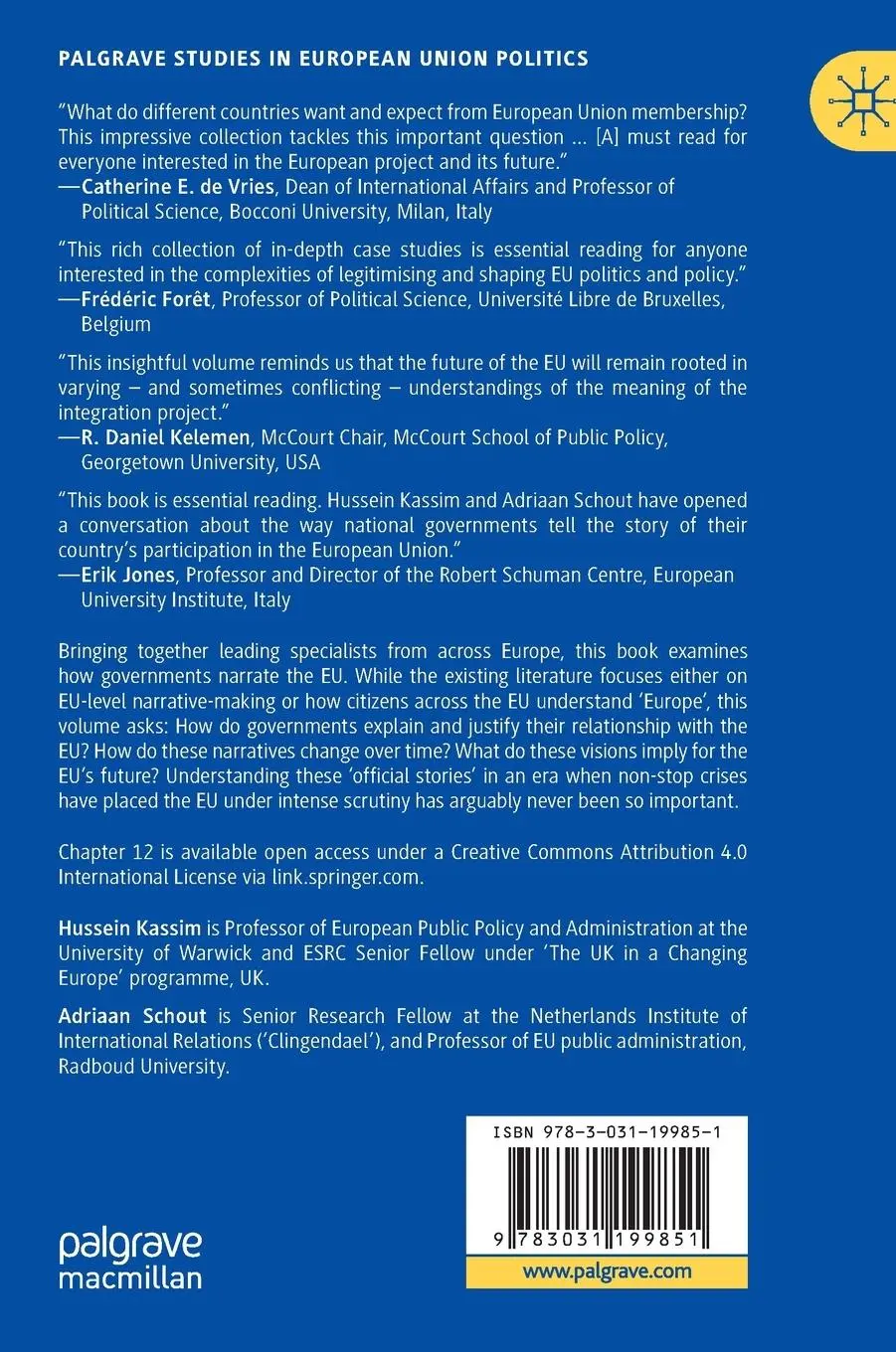 Rückseite: 9783031199851 | National Government Narratives of the EU | Hussein Kassim (u. a.)