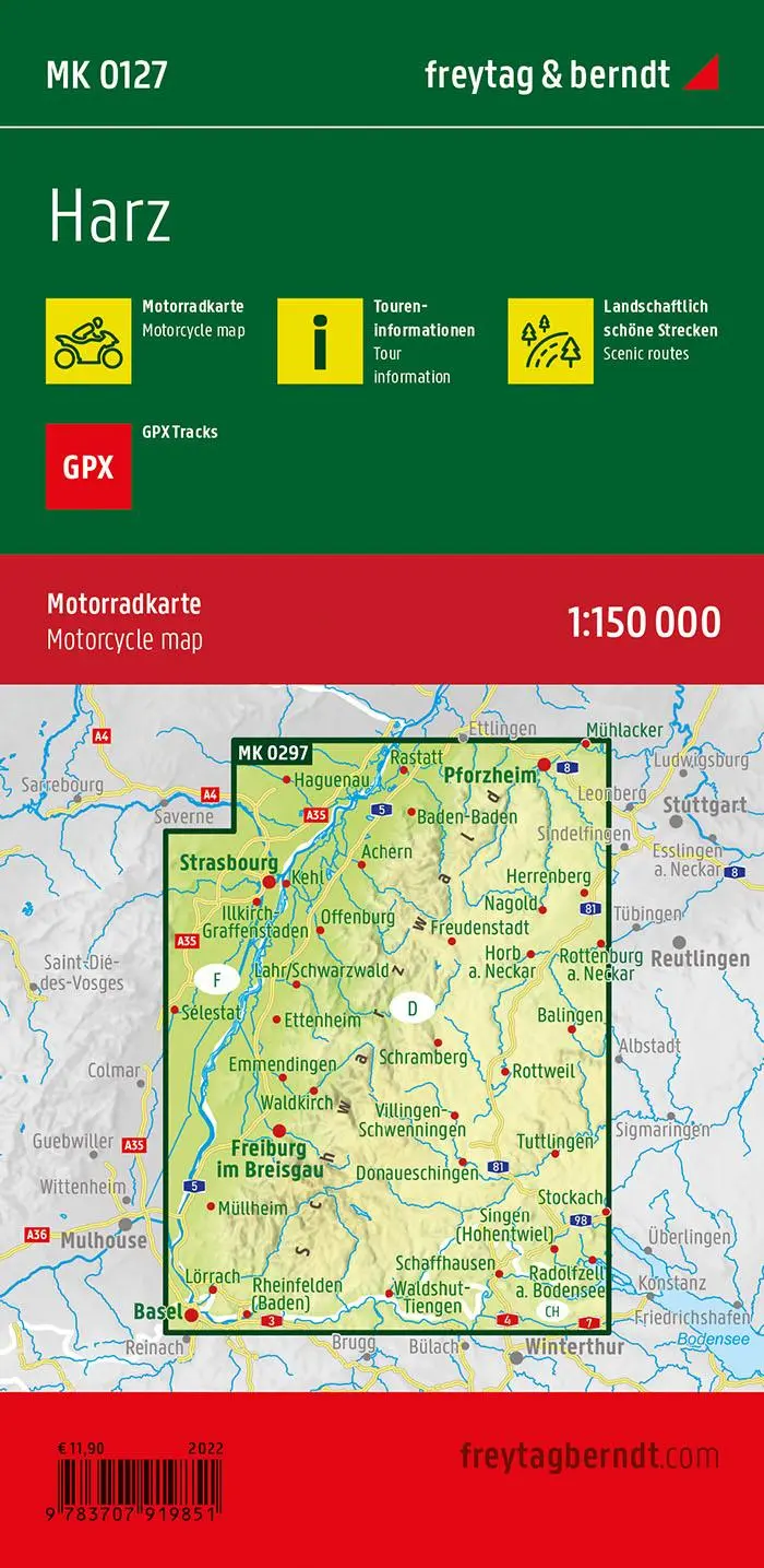Rückseite: 9783707919851 | Harz, Motorradkarte 1:150.000, freytag &amp; berndt | Freytag &amp; Berndt