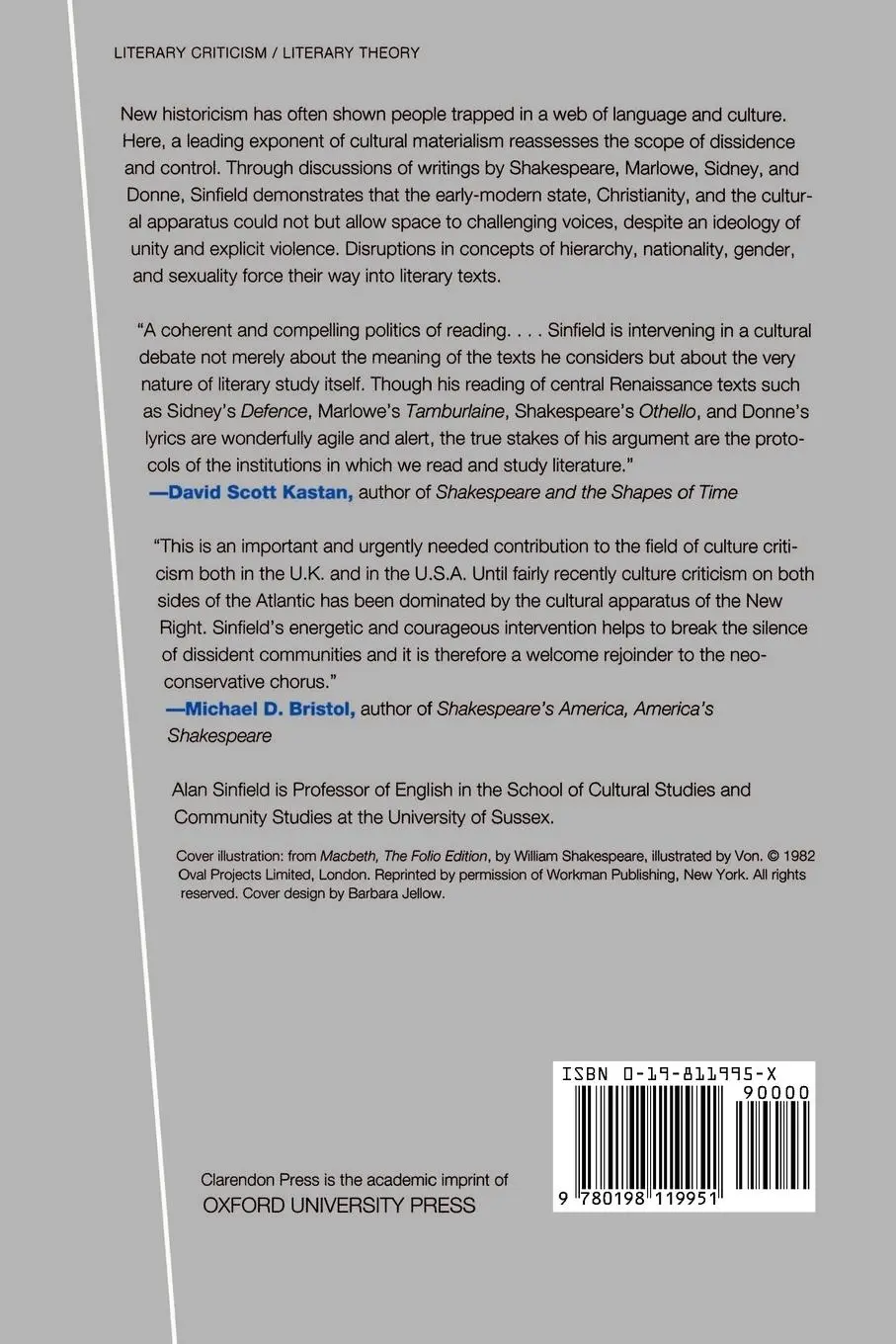 Rückseite: 9780198119951 | Faultlines | Sinfield | Taschenbuch | Englisch | 2001 | OUP Oxford