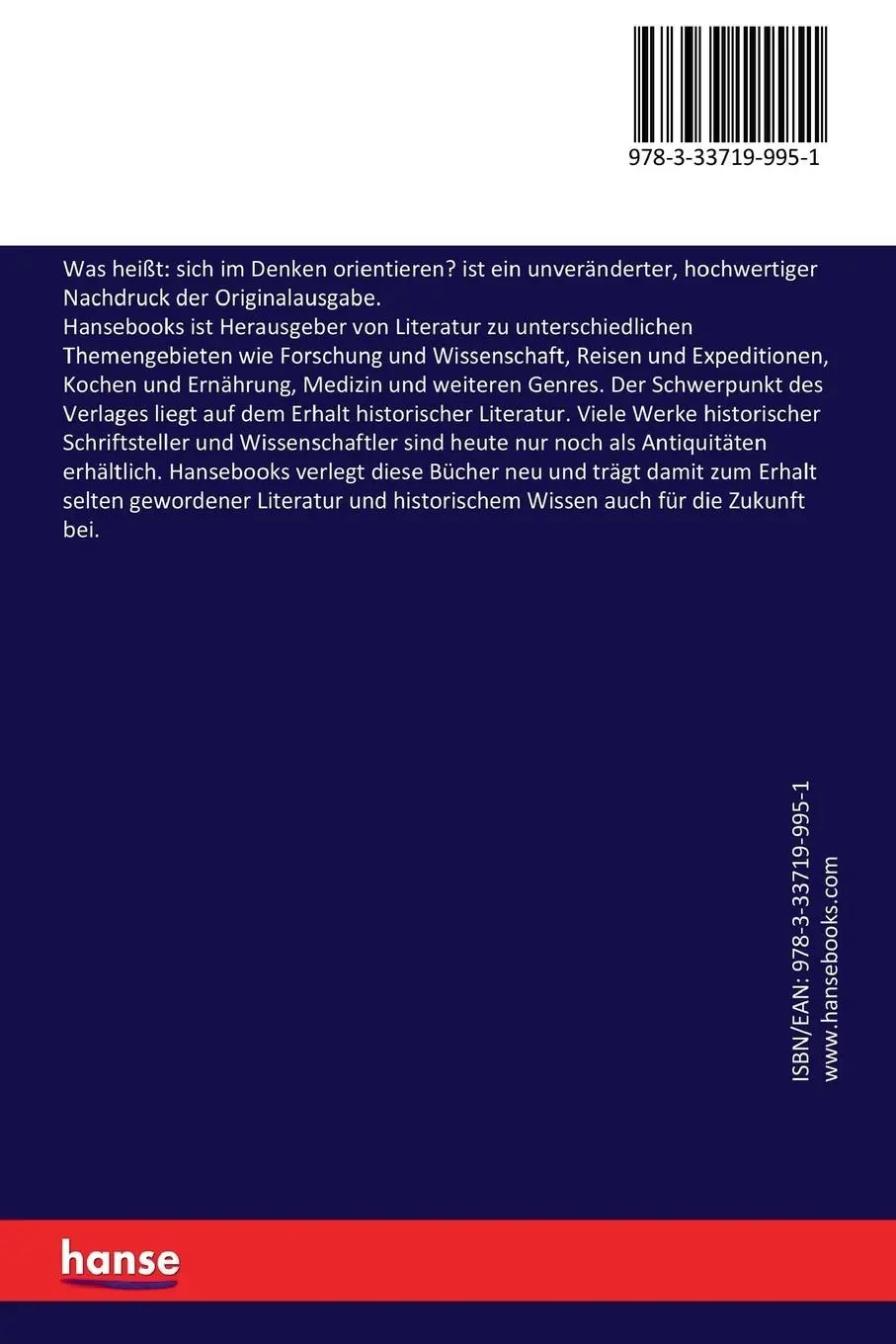 Rückseite: 9783337199951 | Was heißt: sich im Denken orientieren? | Immanuel Kant | Taschenbuch
