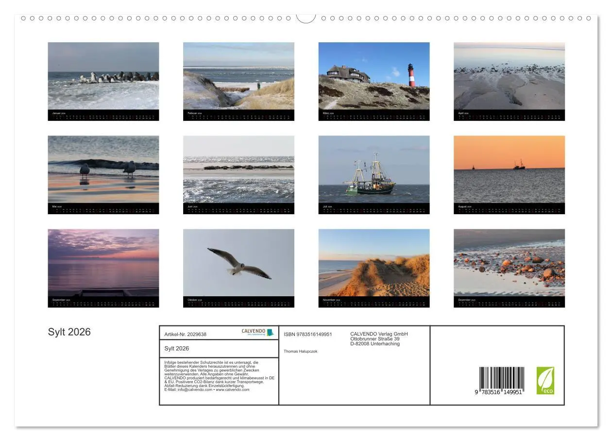 Bild: 9783516149951 | Sylt 2026 (hochwertiger Premium Wandkalender 2026 DIN A2 quer),...