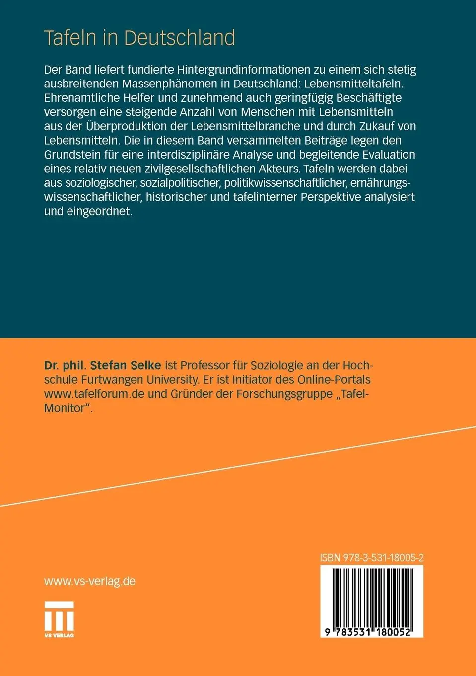 Rückseite: 9783531180052 | Tafeln in Deutschland | Stefan Selke | Taschenbuch | vi | Deutsch