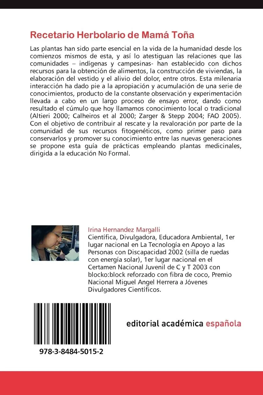 Rückseite: 9783848450152 | Recetario Herbolario de Mamá Toña | Irina Hernandez Margalli | Buch