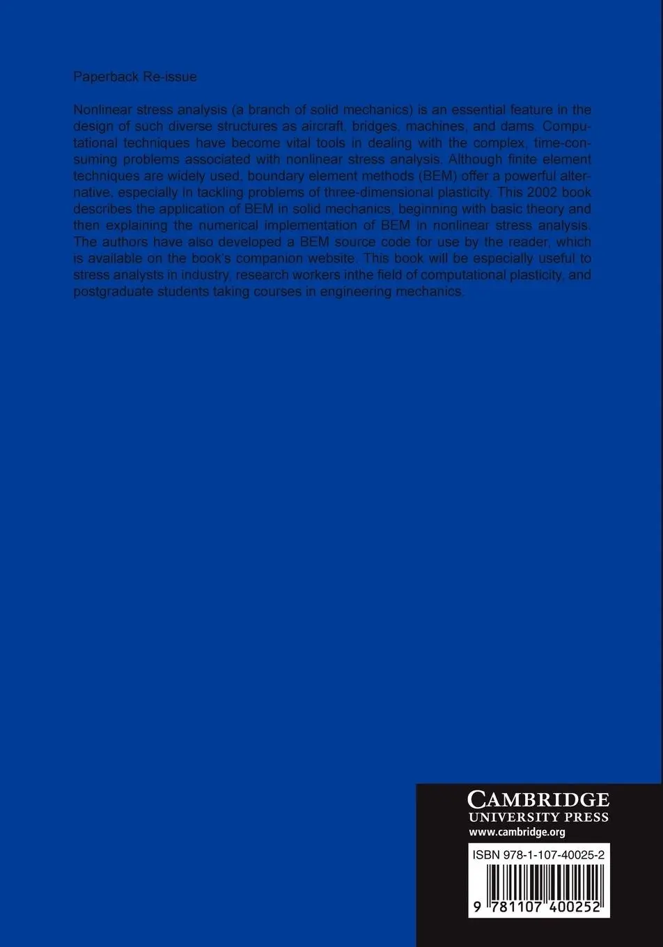 Rückseite: 9781107400252 | Boundary Element Programming in Mechanics | Xiao-Wei Gao (u. a.)