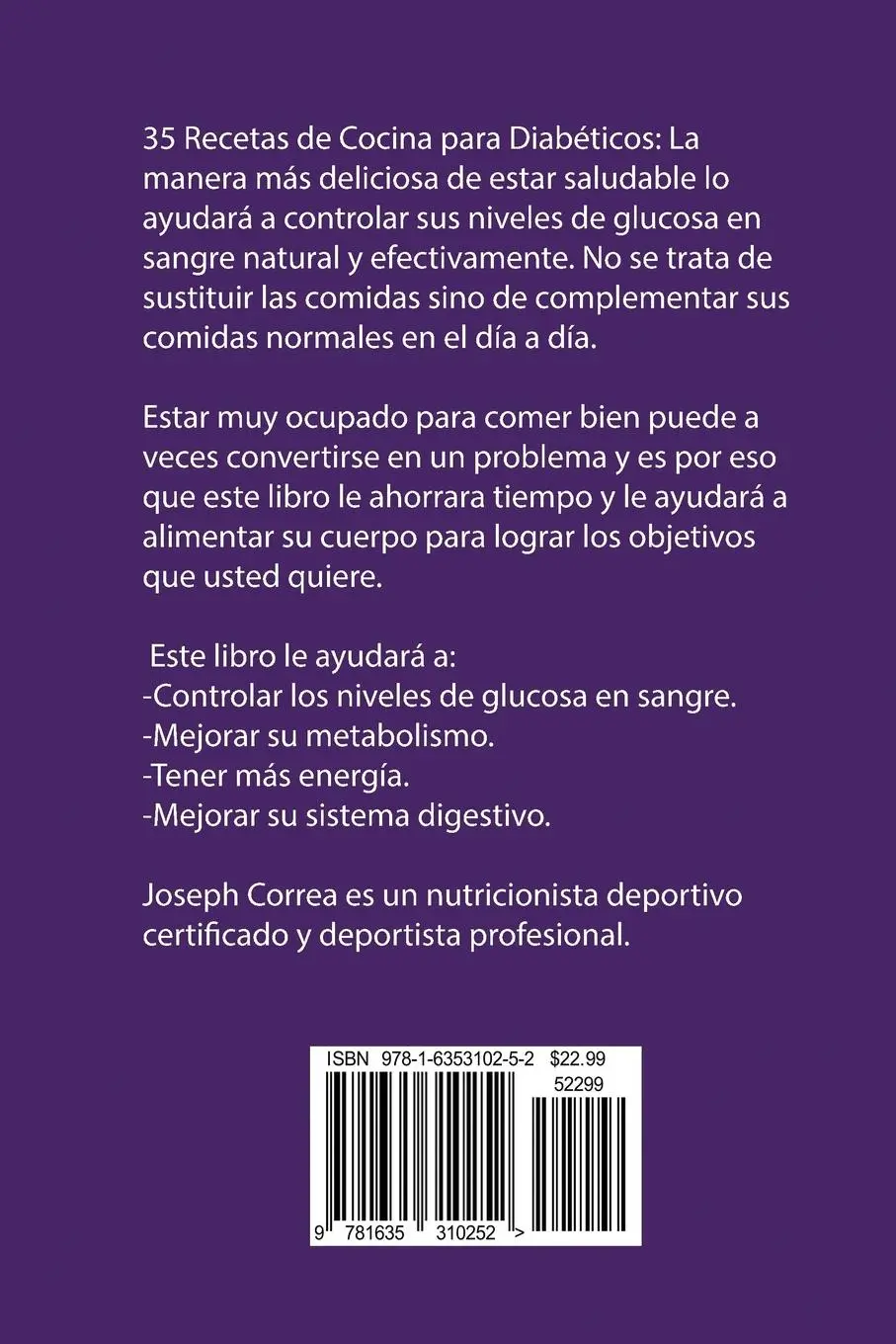 Rückseite: 9781635310252 | 35 Recetas de Cocina para Diabéticos | Joseph Correa | Taschenbuch