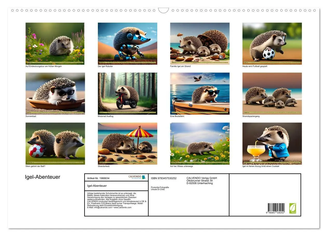 Bild: 9783457530252 | Igel-Abenteuer (Wandkalender 2026 DIN A2 quer), CALVENDO...