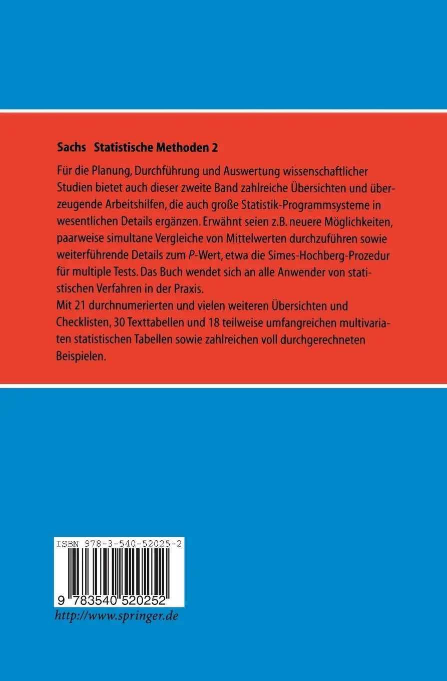 Rückseite: 9783540520252 | Statistische Methoden 2 | Planung und Auswertung | Lothar Sachs | Buch