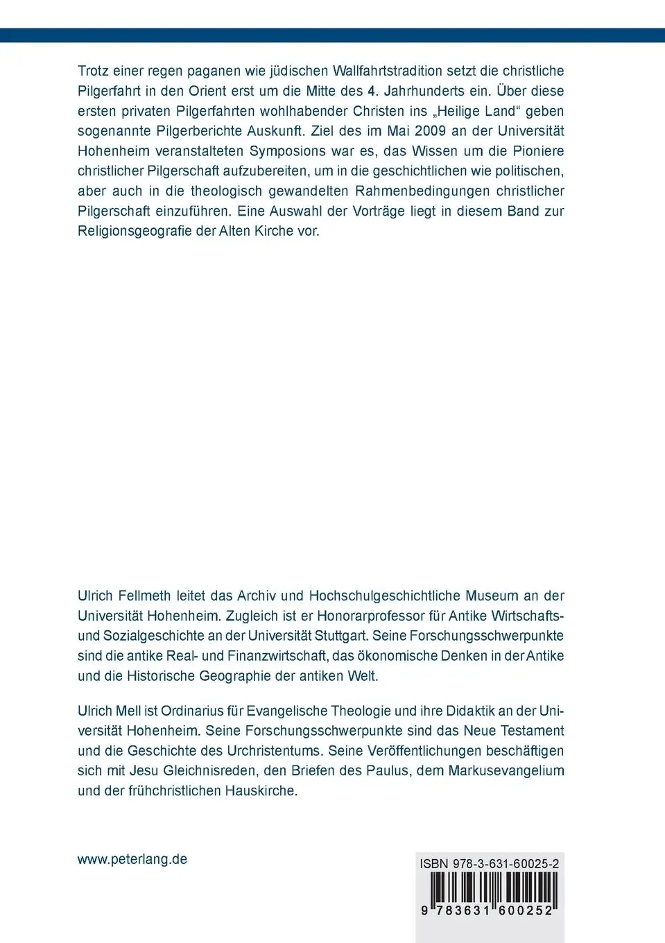 Rückseite: 9783631600252 | Pilgerwege ins 'Heilige Land' | Ulrich Mell (u. a.) | Taschenbuch