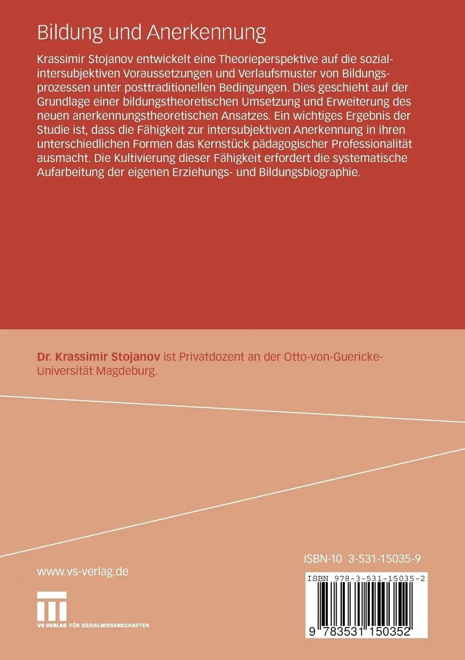 Rückseite: 9783531150352 | Bildung und Anerkennung | Krassimir Stojanov | Taschenbuch | viii