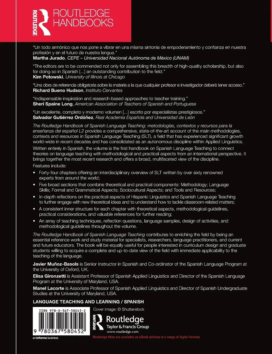 Rückseite: 9780367580452 | The Routledge Handbook of Spanish Language Teaching | Taschenbuch