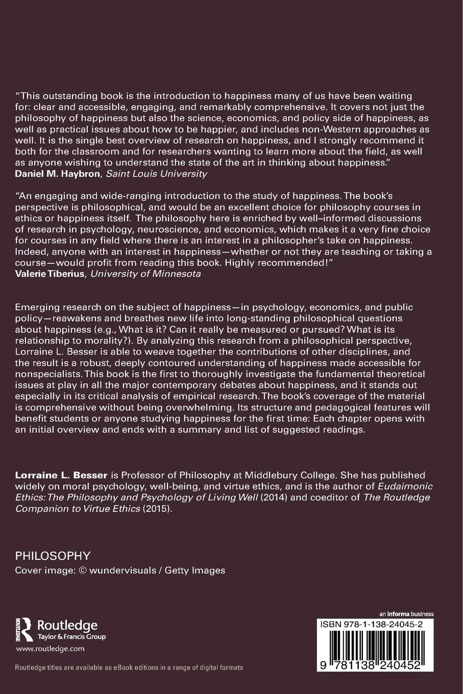 Rückseite: 9781138240452 | The Philosophy of Happiness | An Interdisciplinary Introduction | Buch