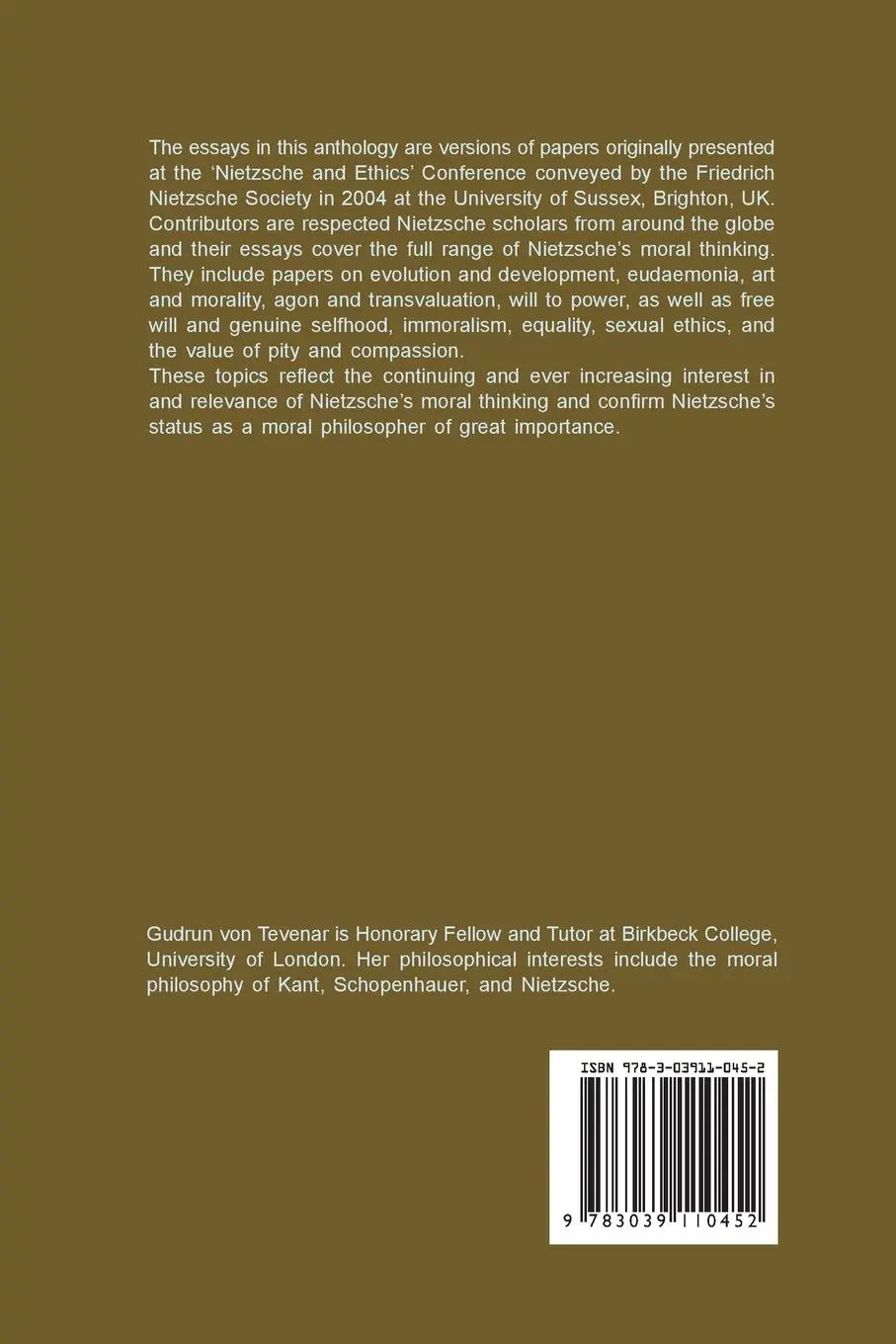 Rückseite: 9783039110452 | Nietzsche and Ethics | Gudrun von Tevenar | Taschenbuch | Englisch