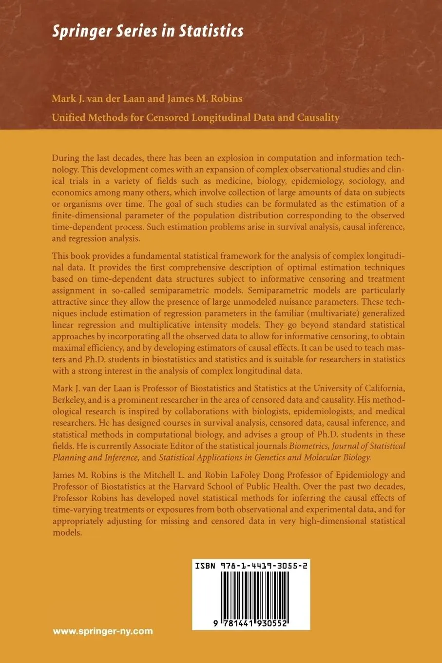 Rückseite: 9781441930552 | Unified Methods for Censored Longitudinal Data and Causality | Buch