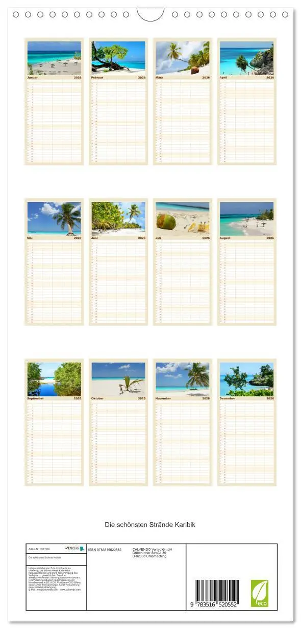 Bild: 9783516520552 | Familienplaner 2026 - Die schönsten Strände Karibik mit 5 Spalten...
