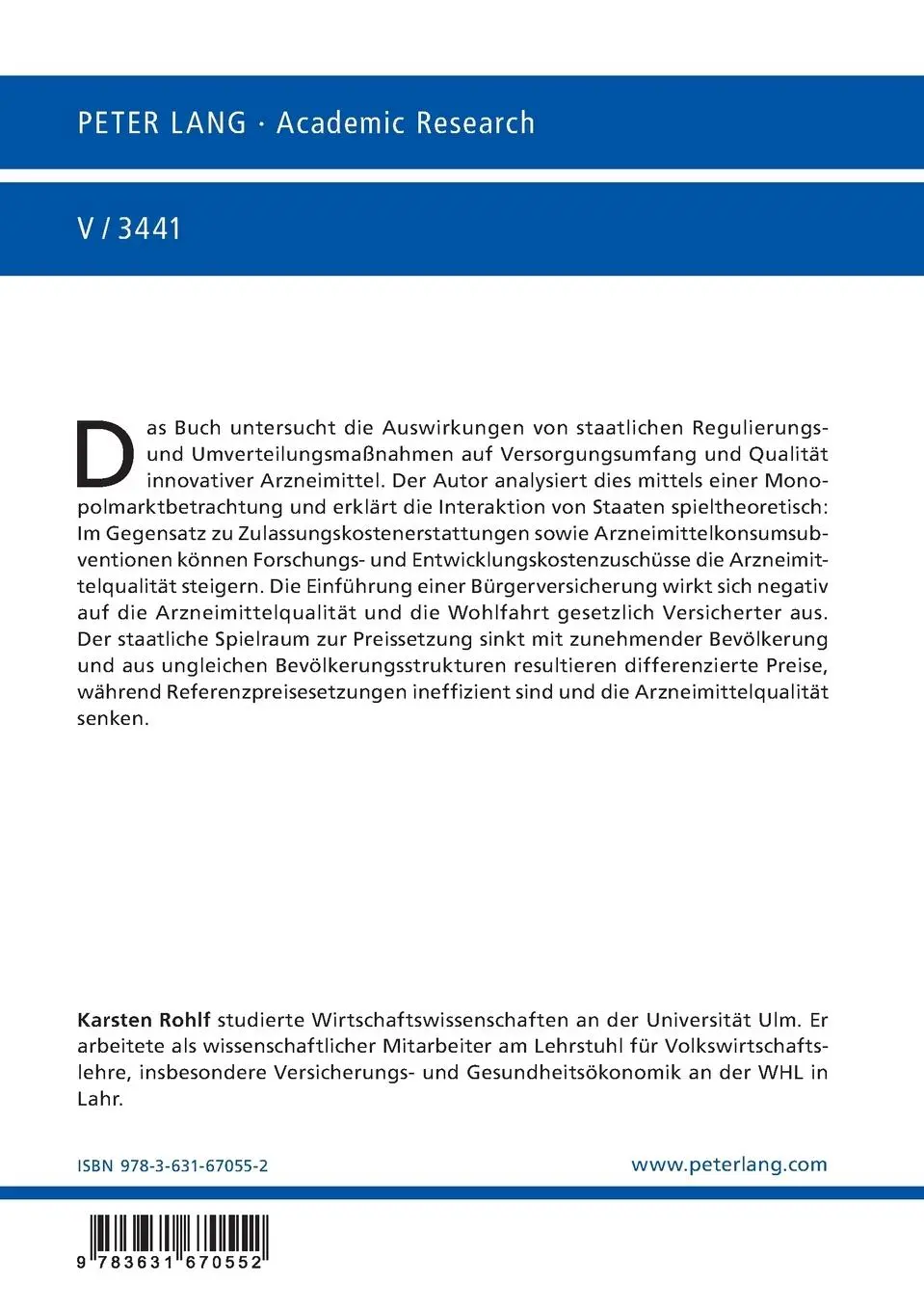 Rückseite: 9783631670552 | Der Effekt staatlicher Anreize auf die Qualität und den...