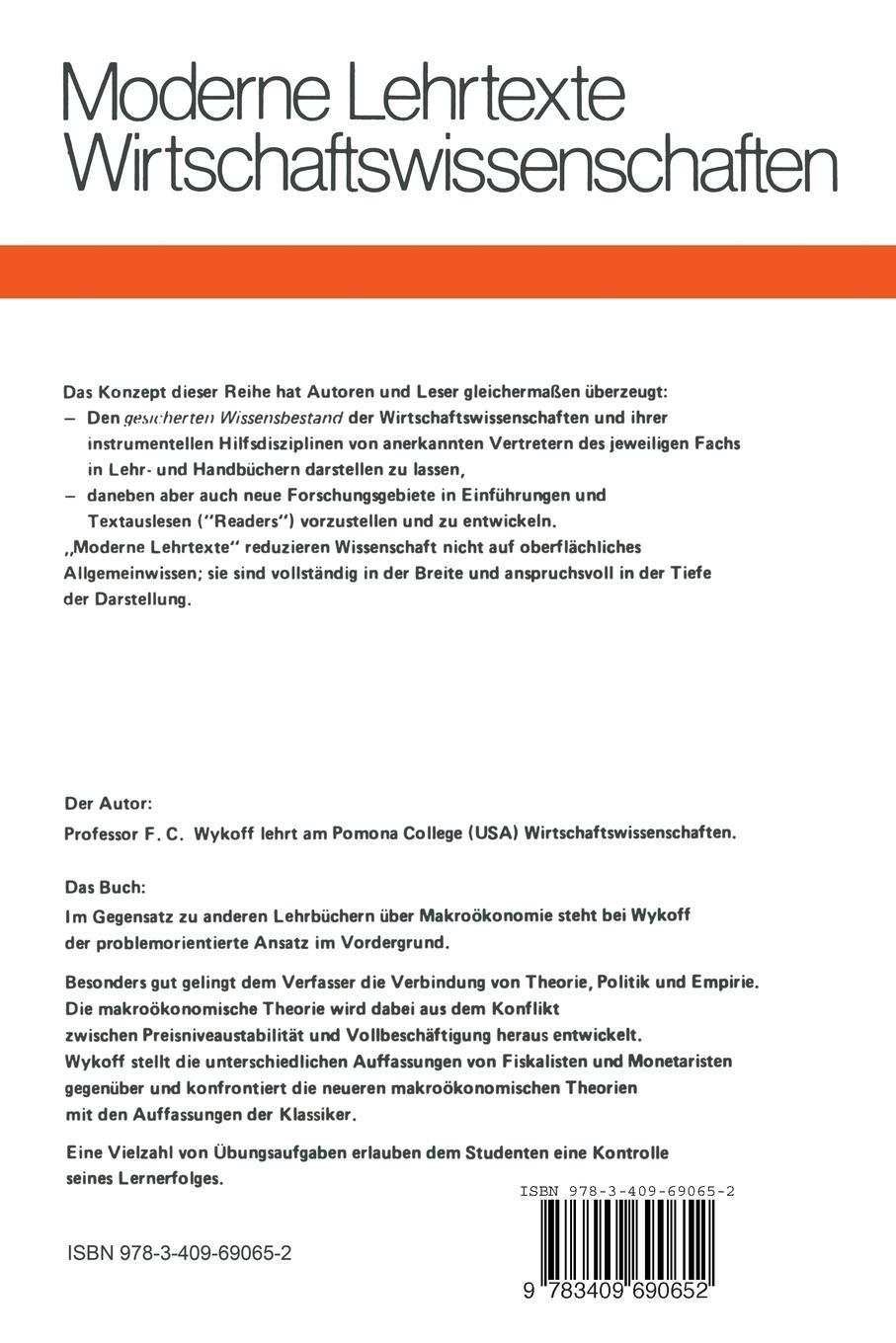 Rückseite: 9783409690652 | Theorie und Politik der Makroökonomie | Frank C. Wykoff | Taschenbuch