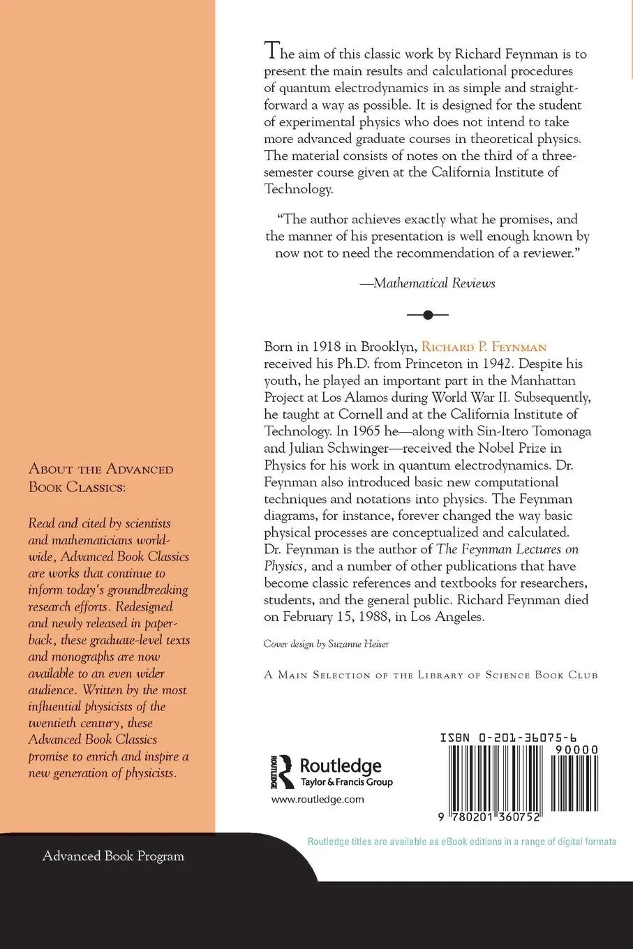 Rückseite: 9780201360752 | Quantum Electrodynamics | Richard P. Feynman | Taschenbuch | Englisch