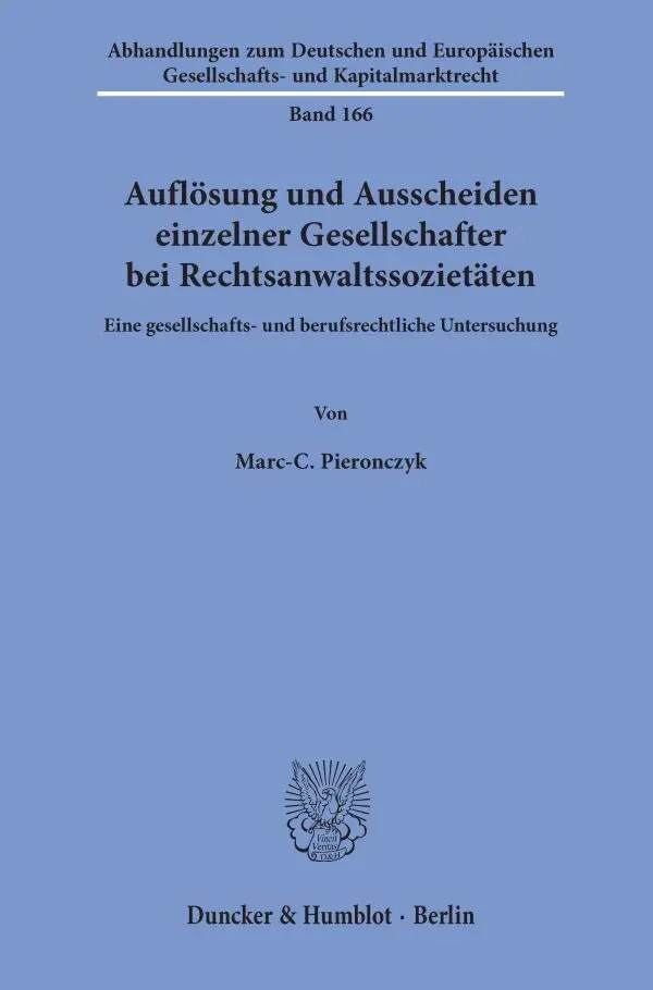 Cover: 9783428180752 | Auflösung und Ausscheiden einzelner Gesellschafter bei...