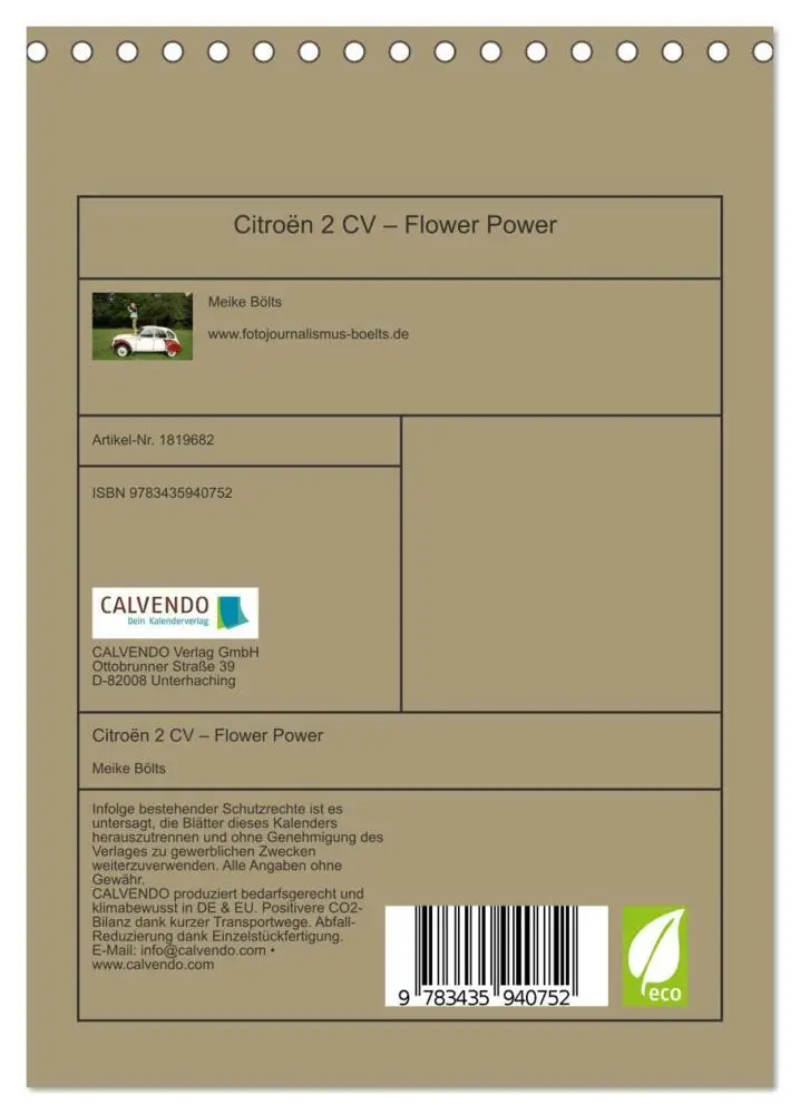 Bild: 9783435940752 | Citroën 2 CV - Flower Power (Tischkalender 2025 DIN A5 hoch),...