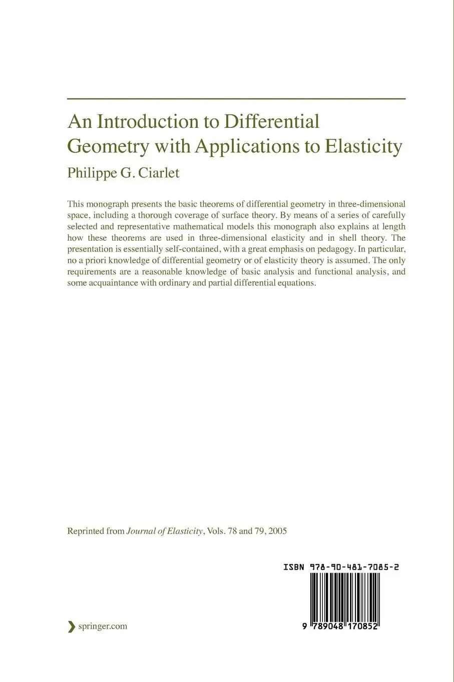 Rückseite: 9789048170852 | An Introduction to Differential Geometry with Applications to...