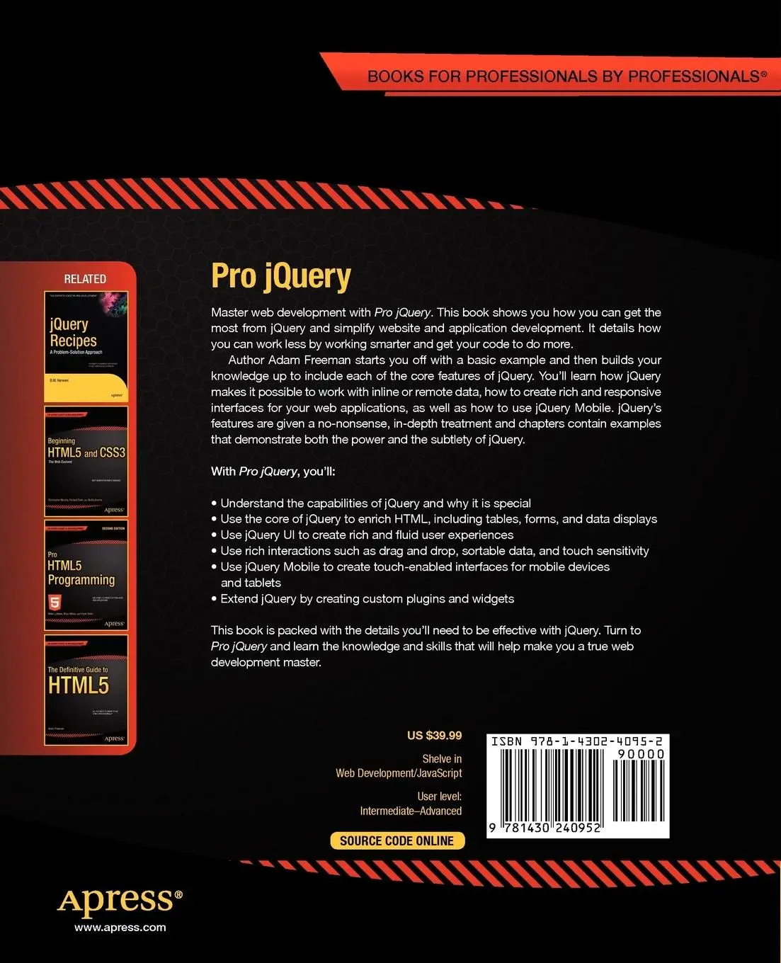 Rückseite: 9781430240952 | Pro jQuery | Adam Freeman | Taschenbuch | xxx | Englisch | 2012