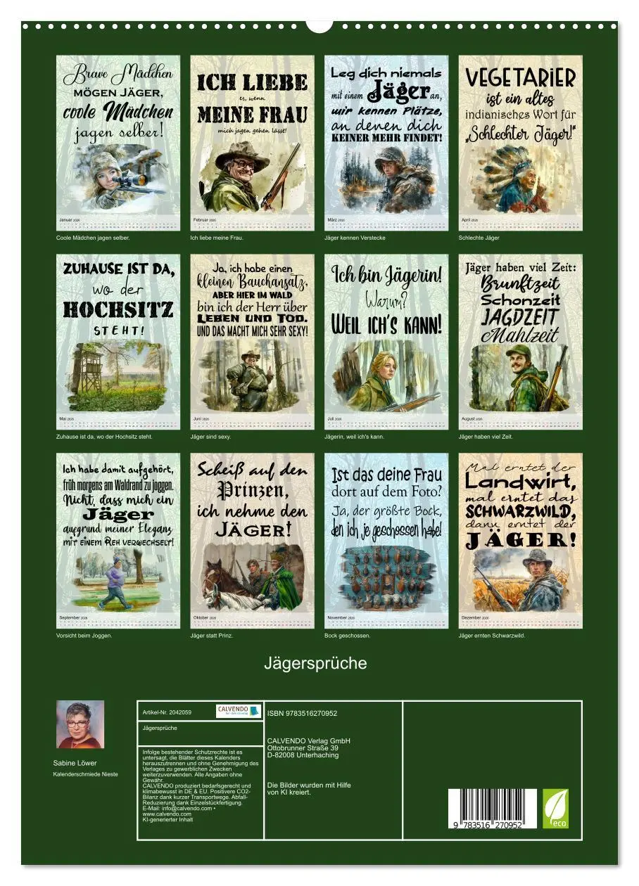 Bild: 9783516270952 | Jägersprüche (hochwertiger Premium Wandkalender 2026 DIN A2 hoch),...