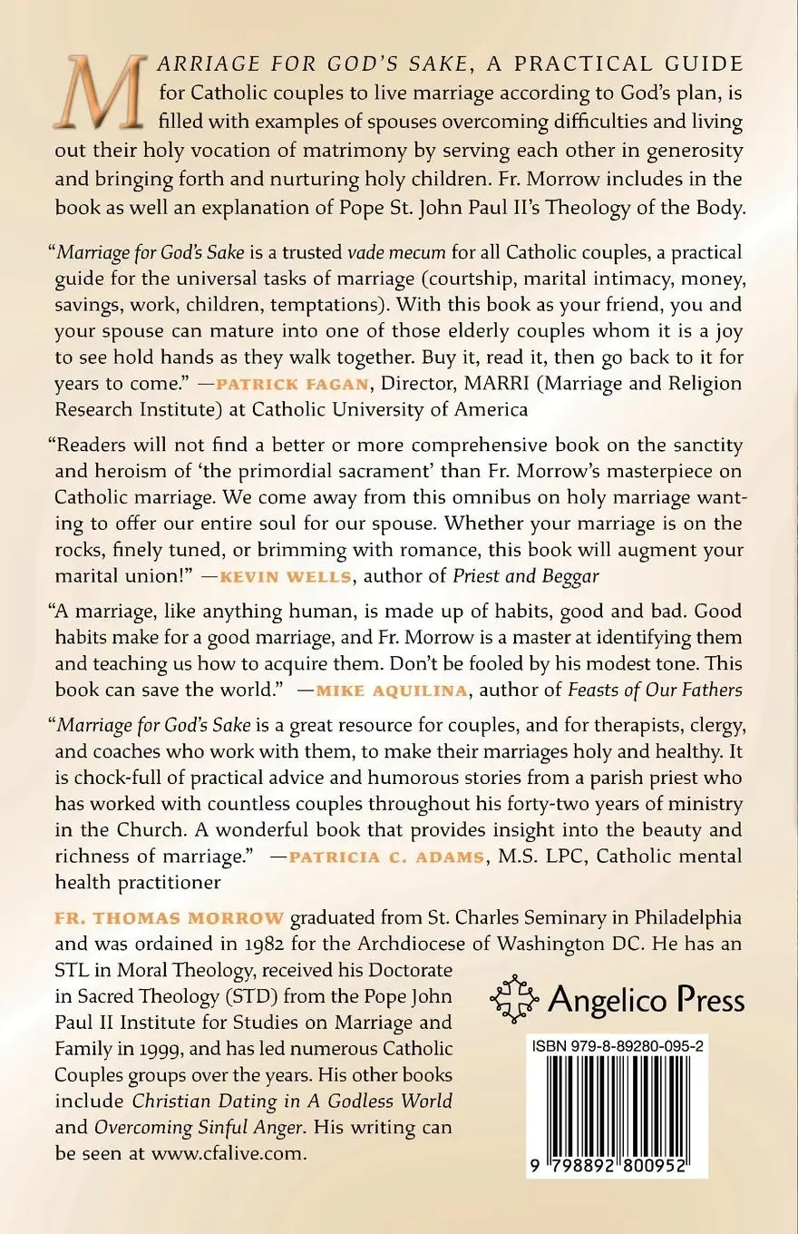 Rückseite: 9798892800952 | Marriage for God's Sake | A Guide for Catholics | Morrow | Taschenbuch