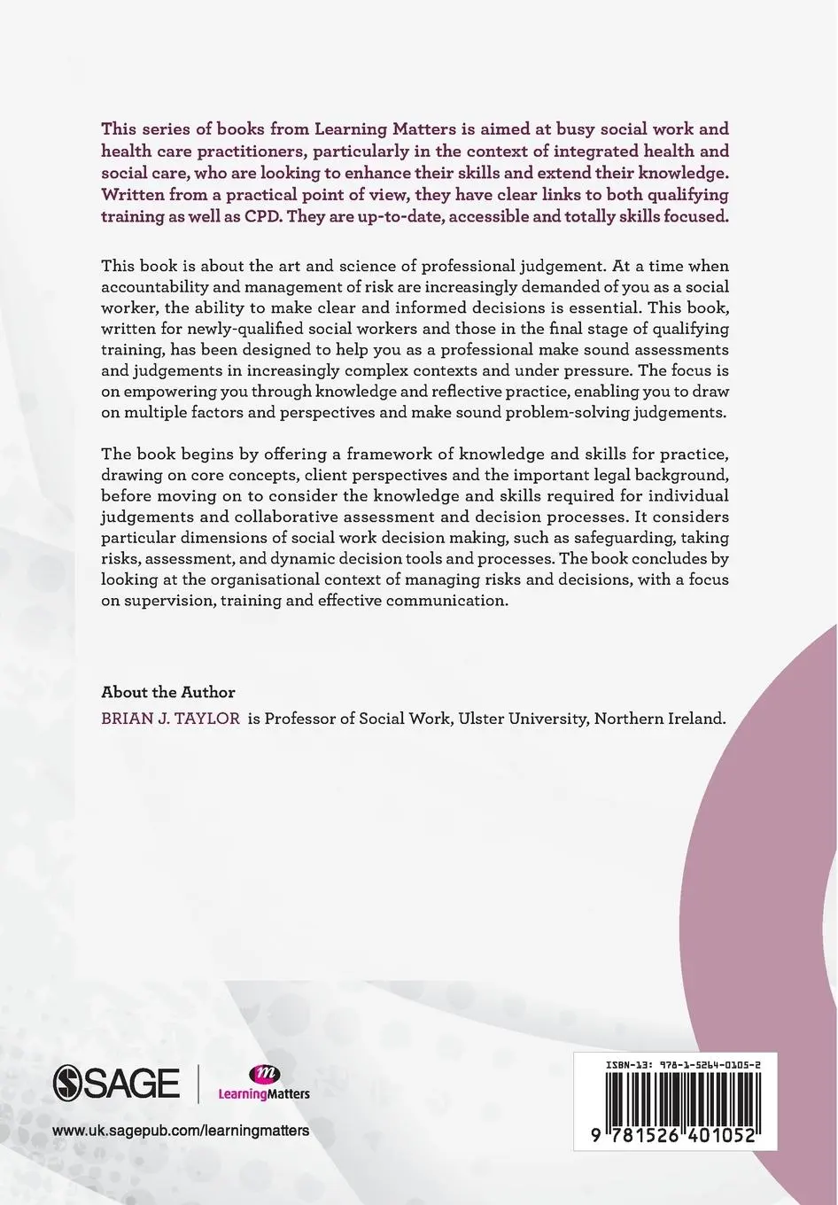 Rückseite: 9781526401052 | Decision Making, Assessment and Risk in Social Work | Brian J. Taylor