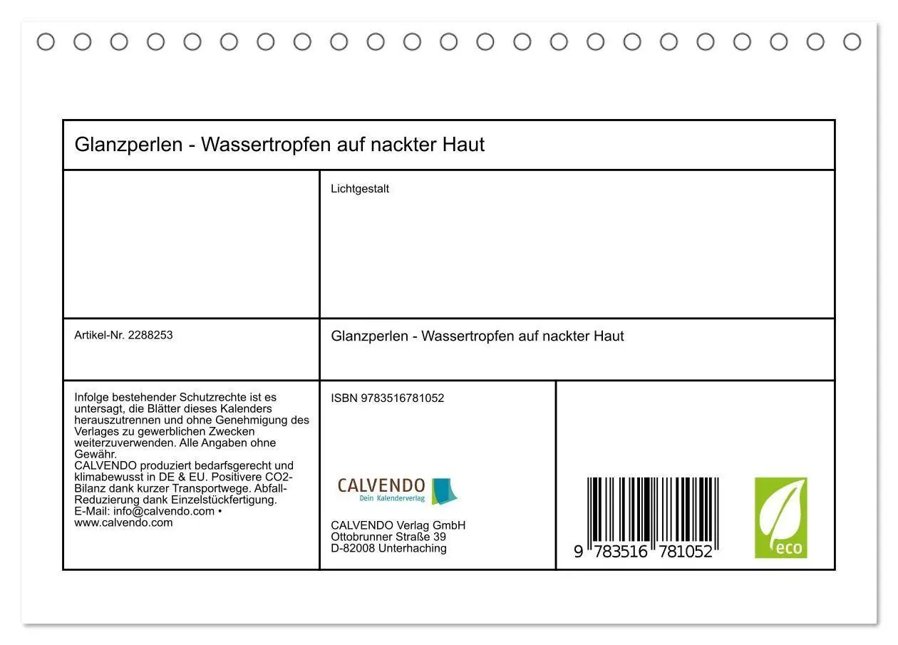 Bild: 9783516781052 | Glanzperlen - Wassertropfen auf nackter Haut (Tischkalender 2027...